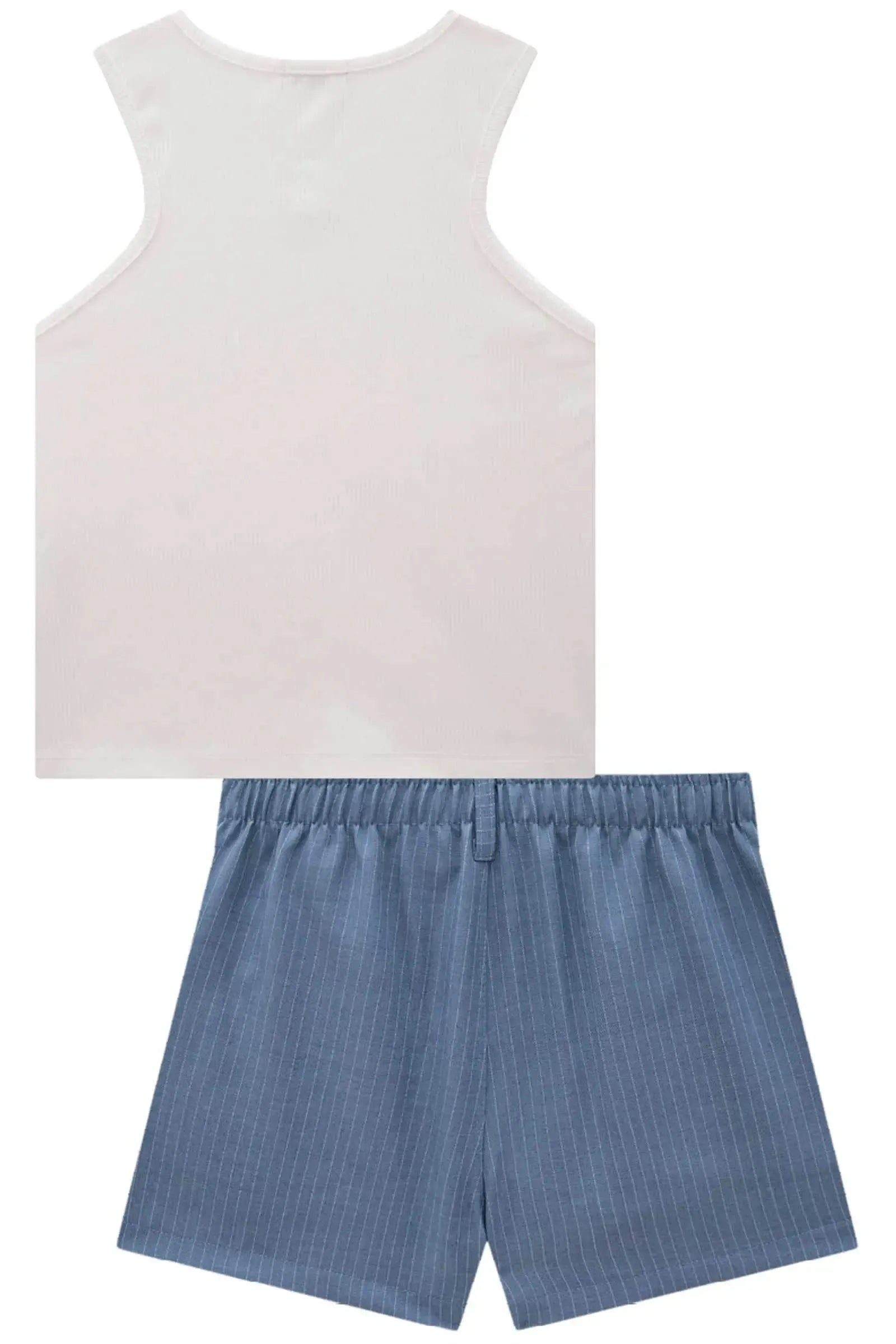 Conjunto de Blusa Boxy em Canelado Liz e Shorts em Alfaiataria Risca de Giz 83908 Vic&Vicky Teen Menina