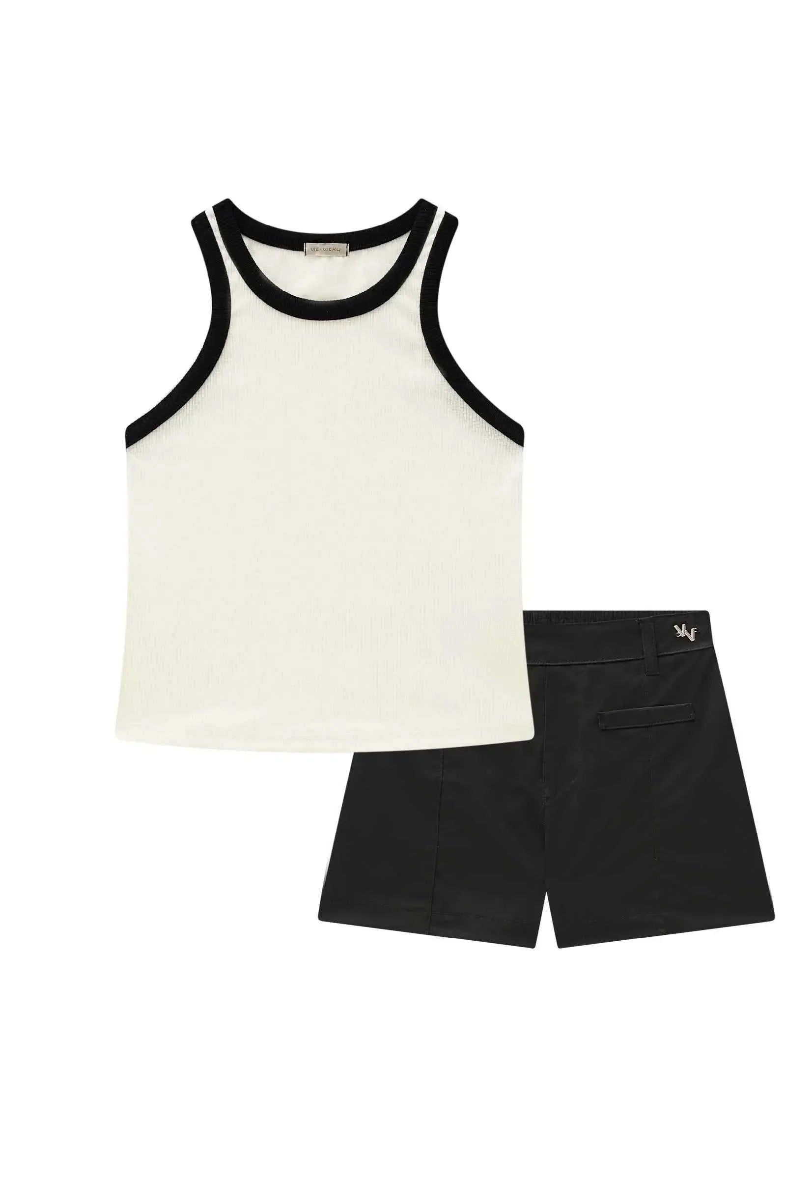 Conjunto de Blusa Boxy em Canelado Liz e Shorts em Alfaiataria Tecno Cargo 86704 Vic&Vicky Teen Menina