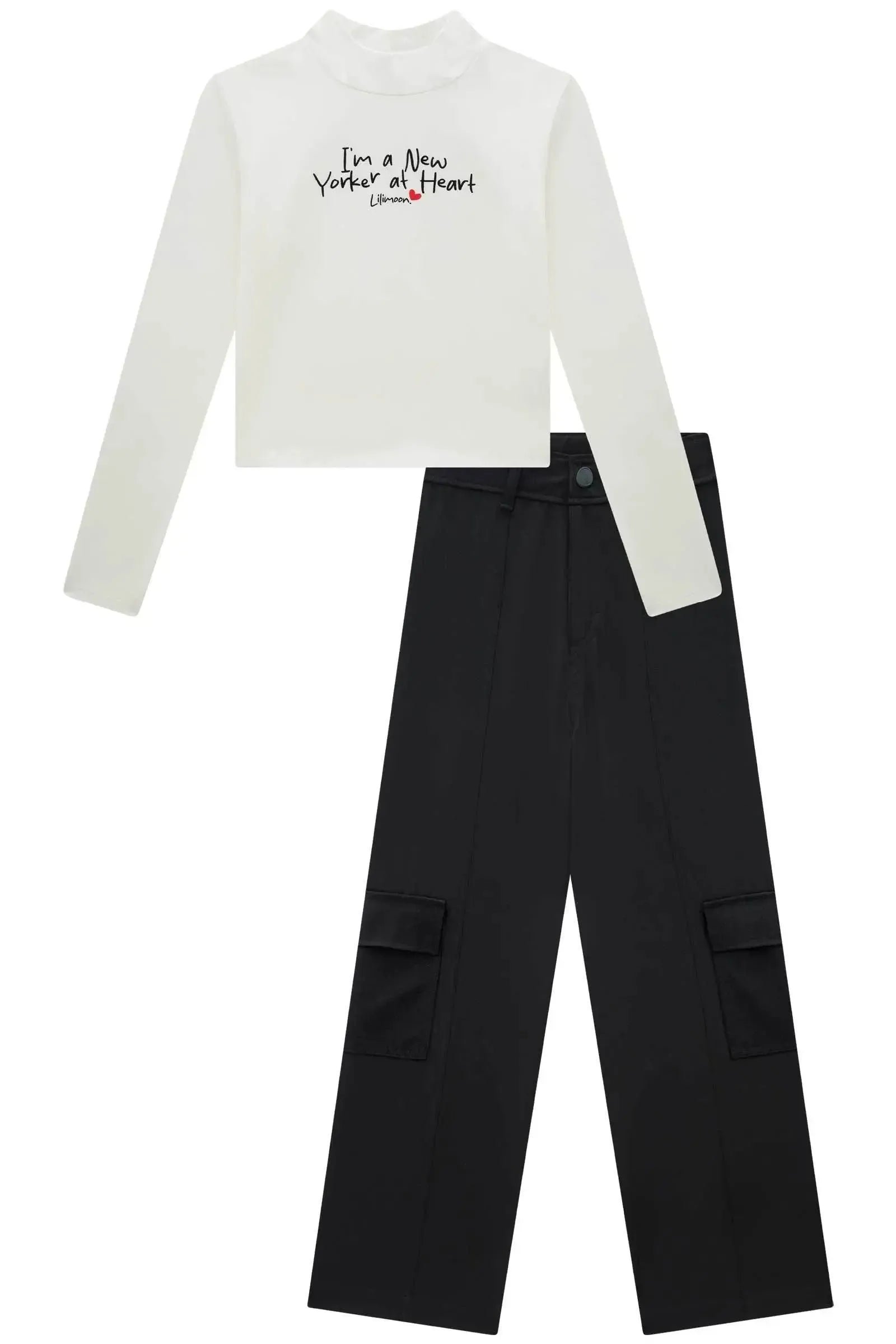 Conjunto de Blusa Boxy em Cotton e Calça em Alfaiataria Pergamon 91709 Lilimoon Teen Menina