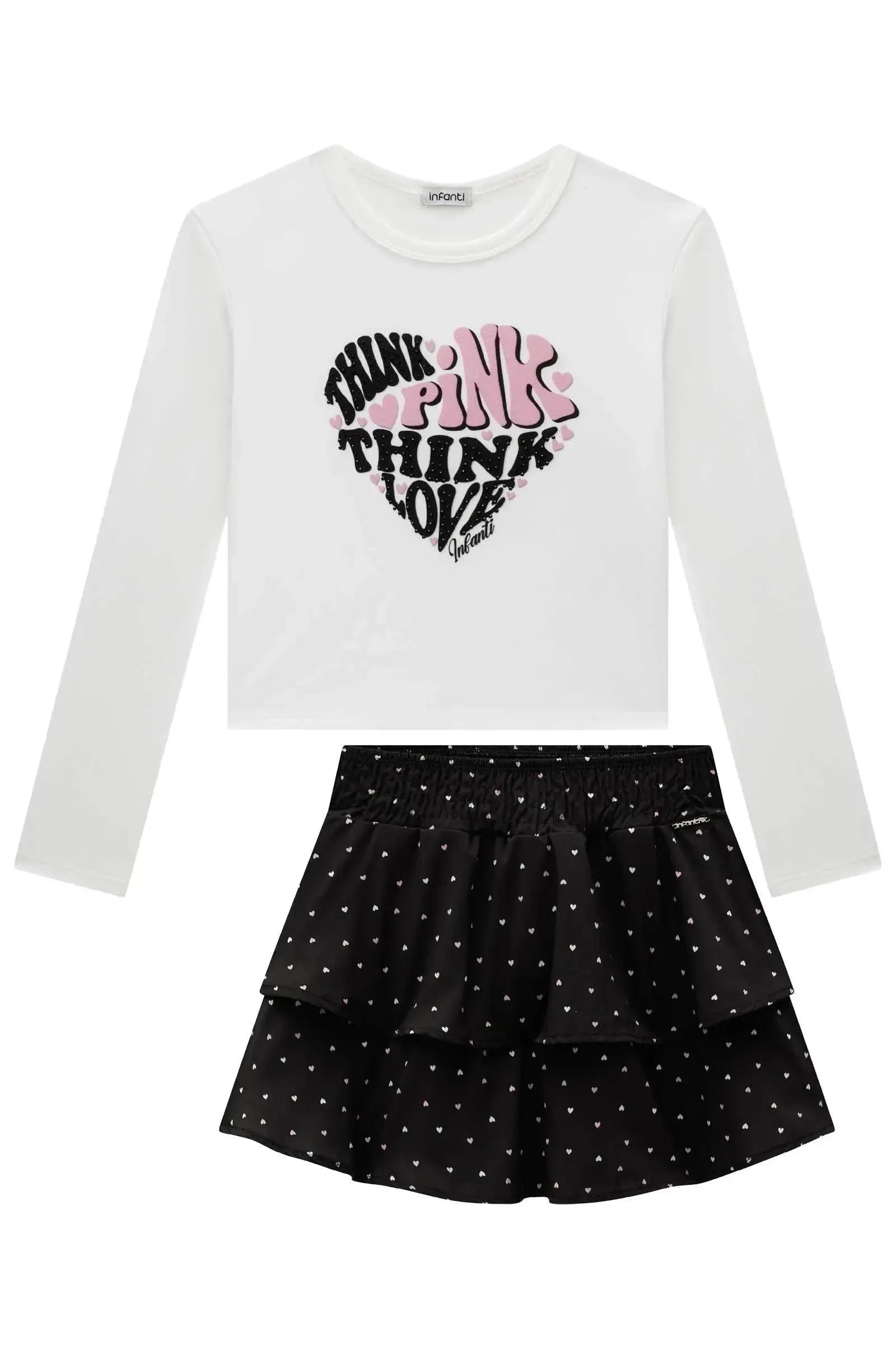 Conjunto de Blusa Boxy em Cotton e Saia em Light Peach. Com Shorts Embutido 92551 Infanti Infantil Menina