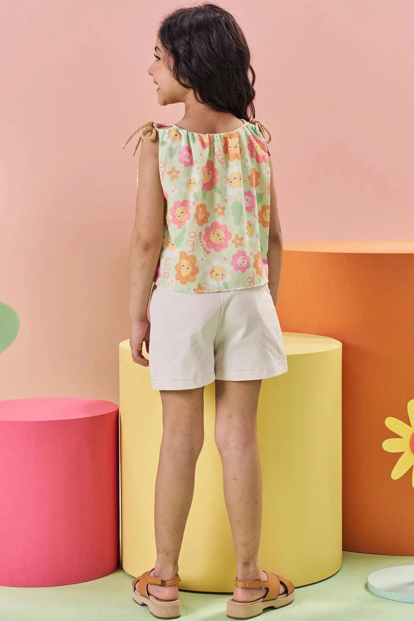 Conjunto de Blusa Boxy em Light Peach e Shorts em Sarja com Elastano 84749 Kukiê Infantil Menina