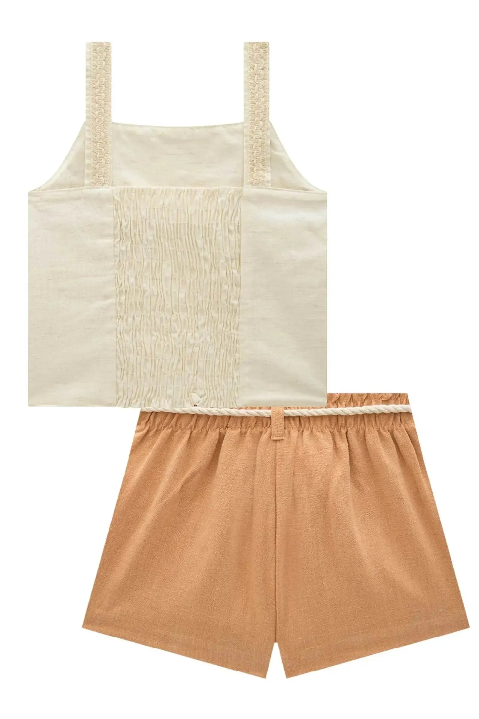 Conjunto de Blusa Boxy em Linho Deluxe e Shorts em Blend de Linho 86529 Infanti Infantil Menina