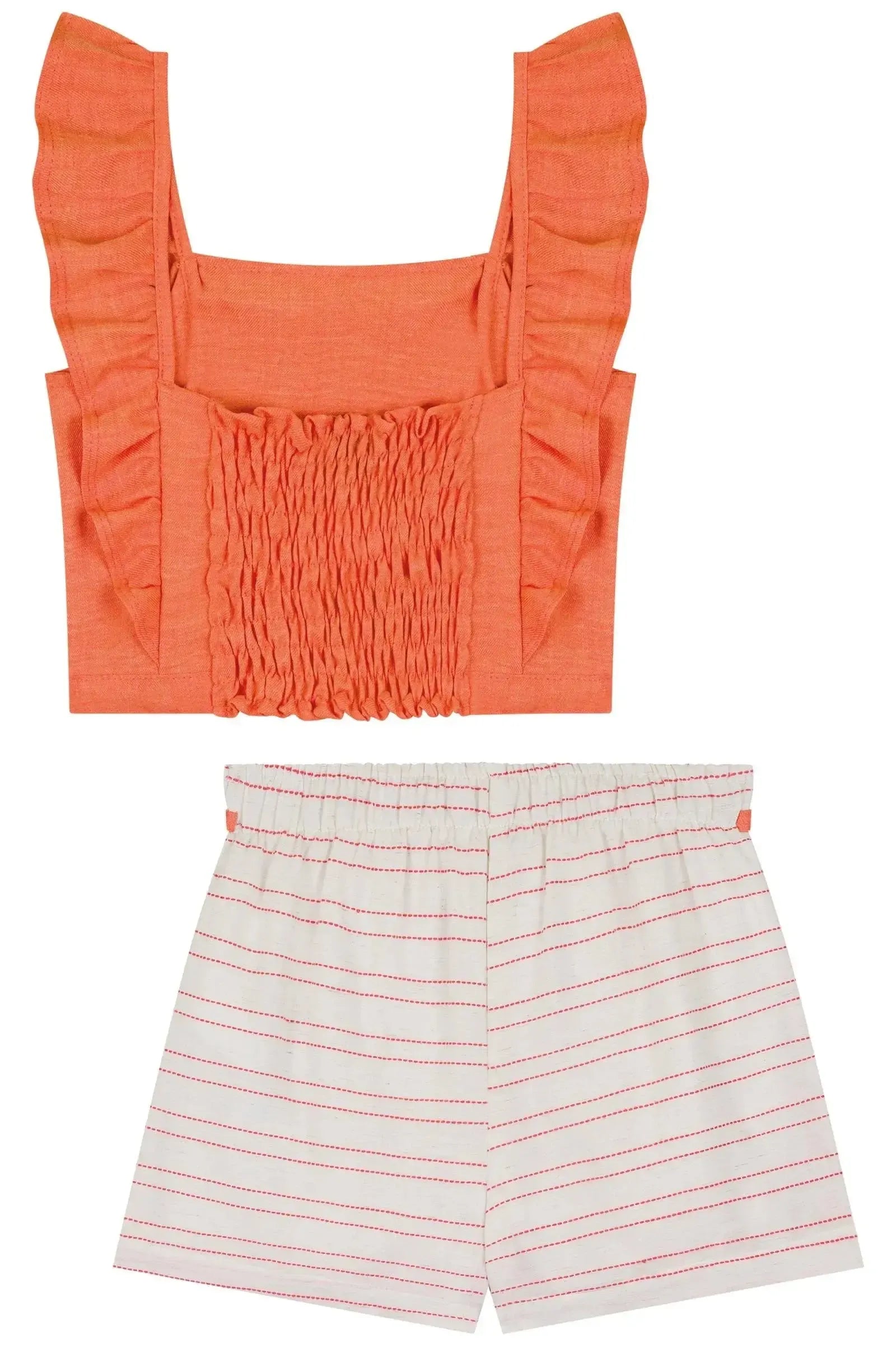 Conjunto de Blusa Boxy em Linho Rajado e Shorts em Blend de Viscose 84506 Kukiê Infantil Menina