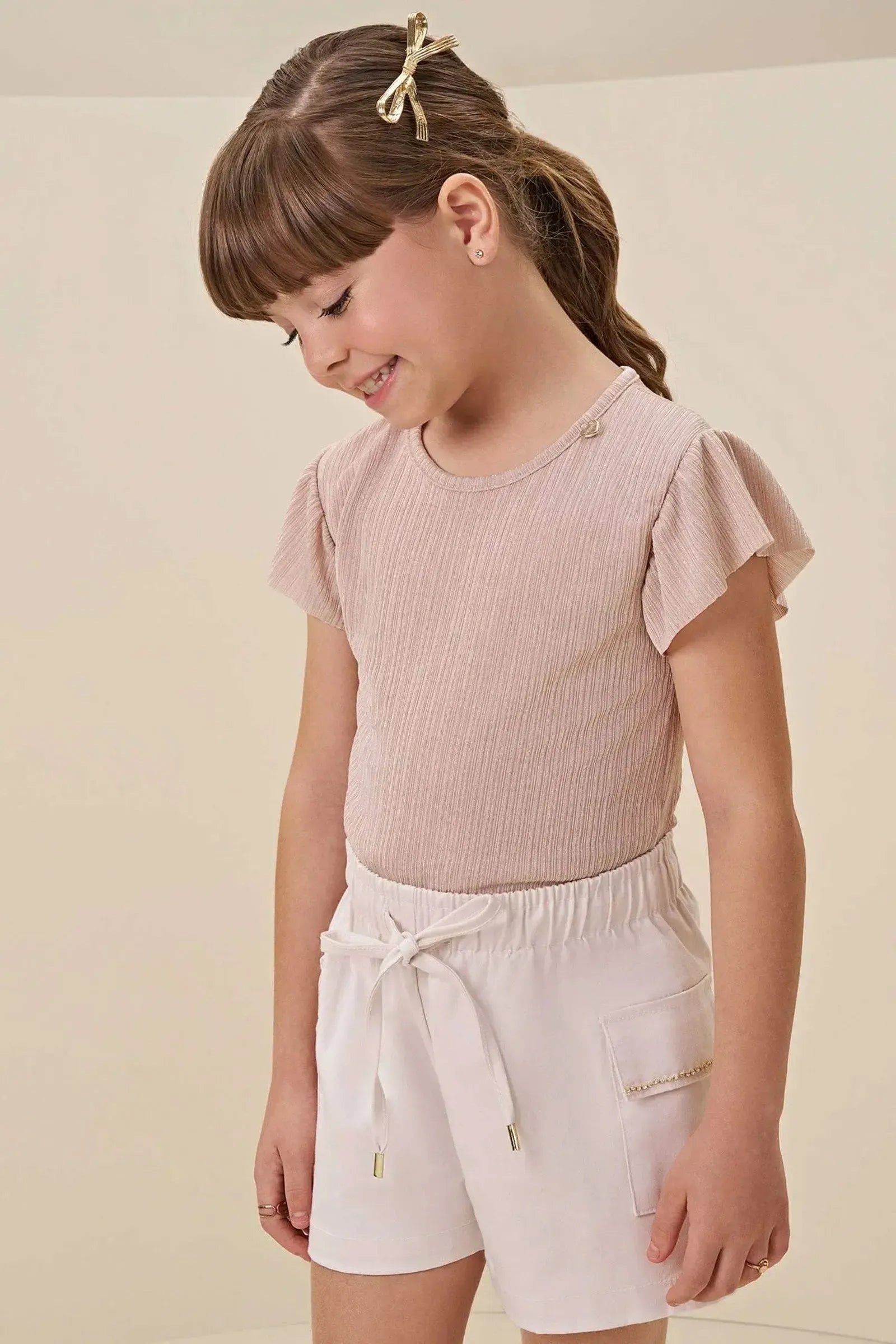 Conjunto de Blusa Boxy em Malha Clifton e Shorts em Sarja com Elastano 85563 Infanti Infantil Menina
