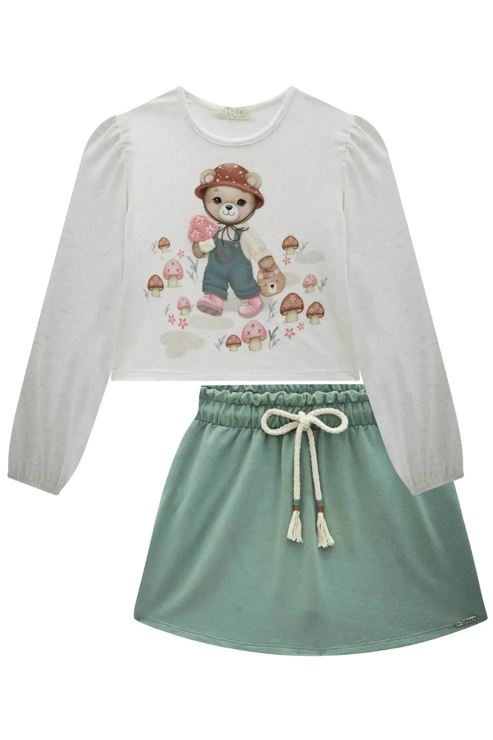 Conjunto de Blusa Boxy em Malha Comfy e Short Saia em Molevisco 90503 Infanti Infantil Menina