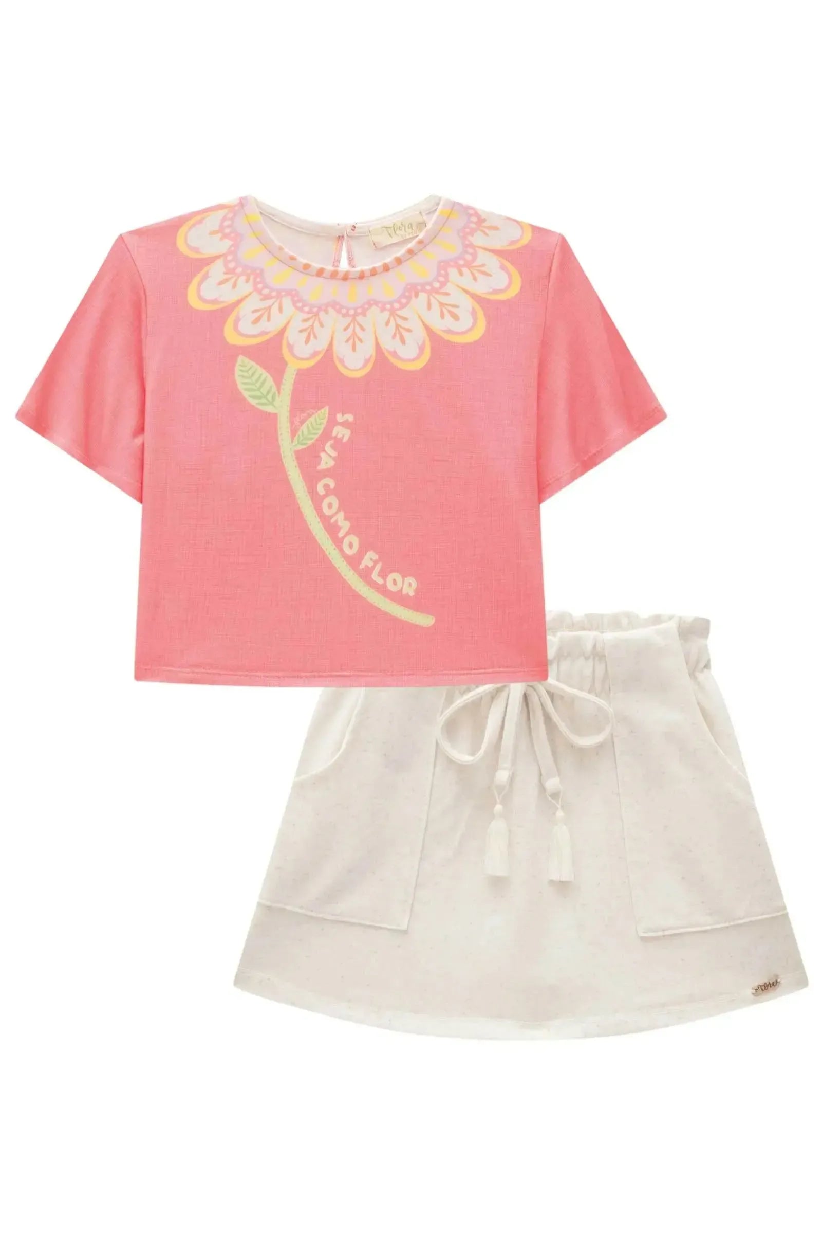 Conjunto de Blusa Boxy em Malha Fresh com Short Saia em Molevisco 85218 Infanti Infantil Menina