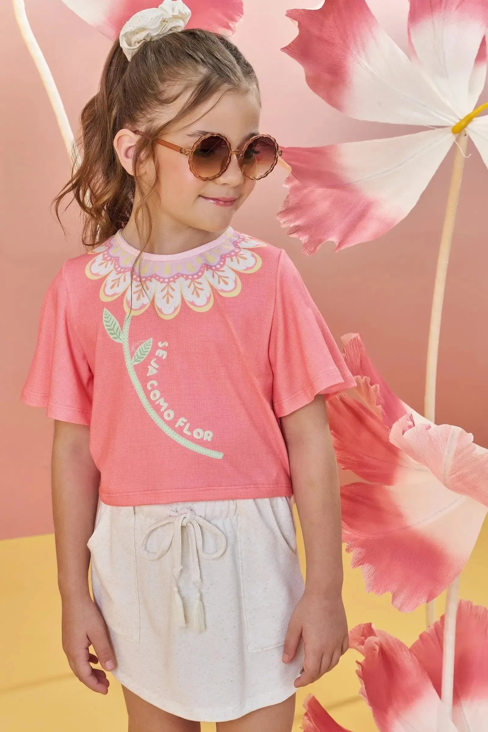 Conjunto de Blusa Boxy em Malha Fresh com Short Saia em Molevisco 85218 Infanti Infantil Menina