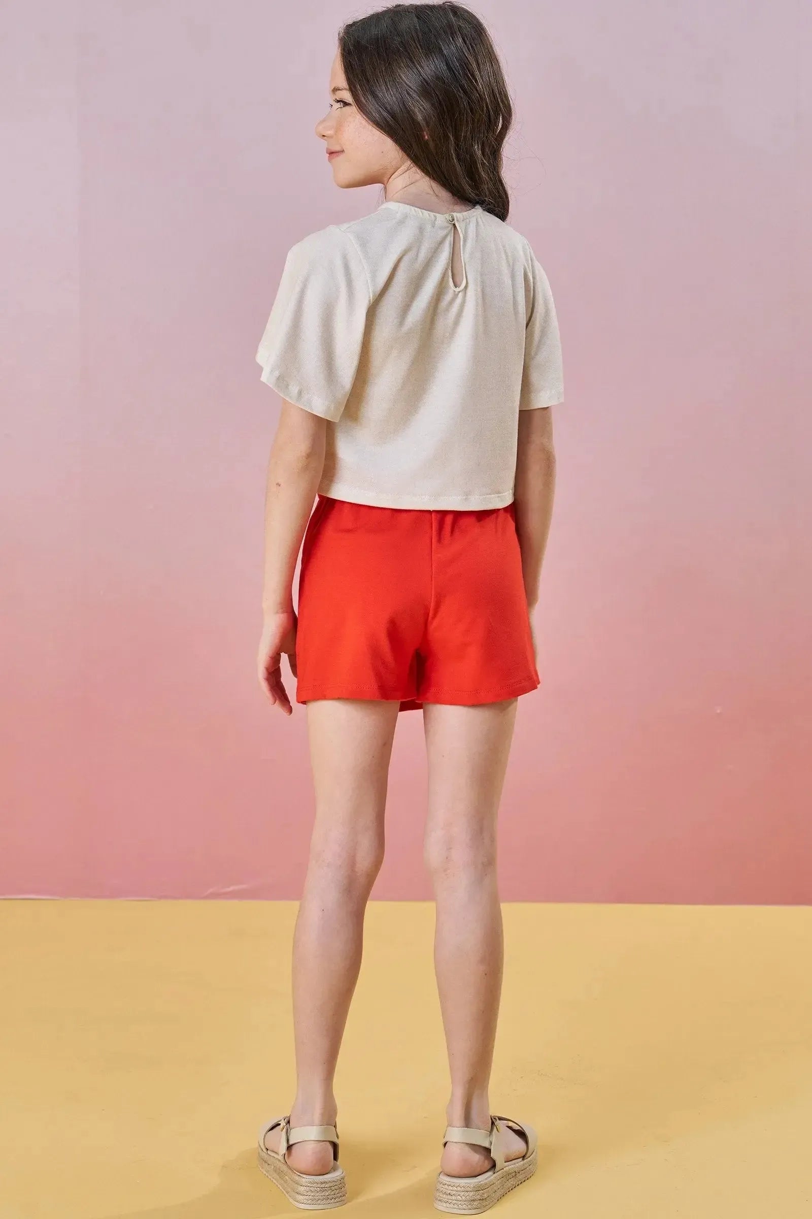 Conjunto de Blusa Boxy em Malha Fresh com Short Saia em Molevisco 85218 Infanti Infantil Menina