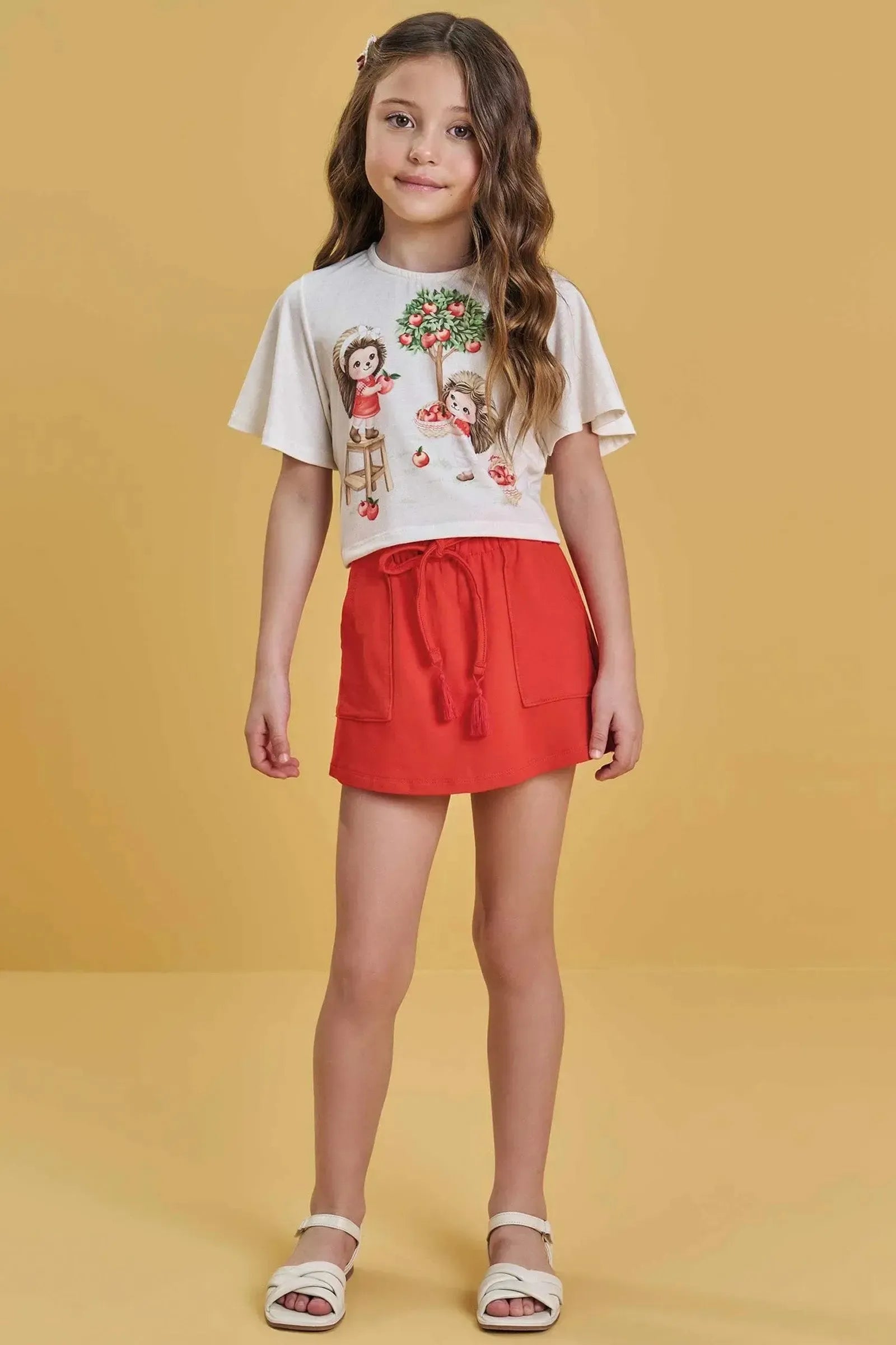 Conjunto de Blusa Boxy em Malha Fresh com Short Saia em Molevisco 85218 Infanti Infantil Menina