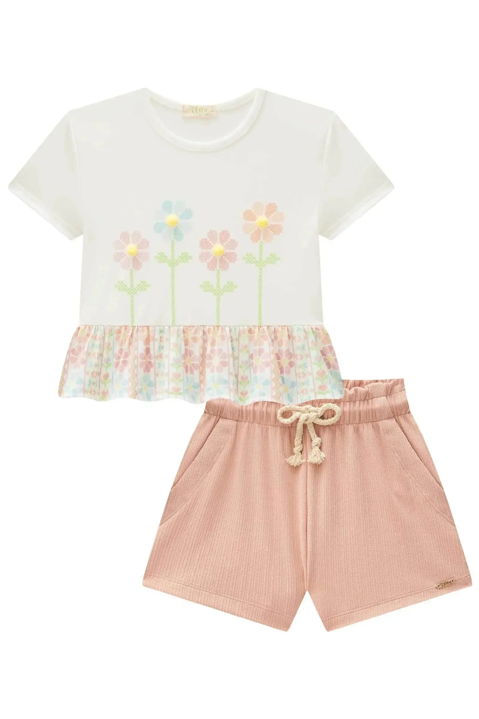 Conjunto de Blusa Boxy em Malha Fresh e Shorts em Malha Textura 85181 Infanti Infantil Menina