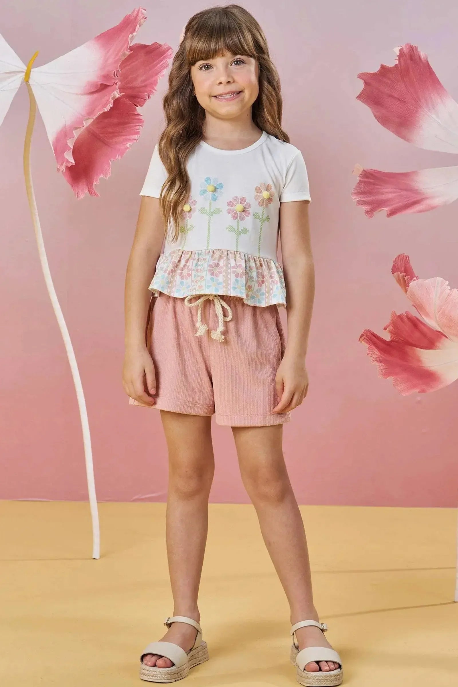 Conjunto de Blusa Boxy em Malha Fresh e Shorts em Malha Textura 85181 Infanti Infantil Menina