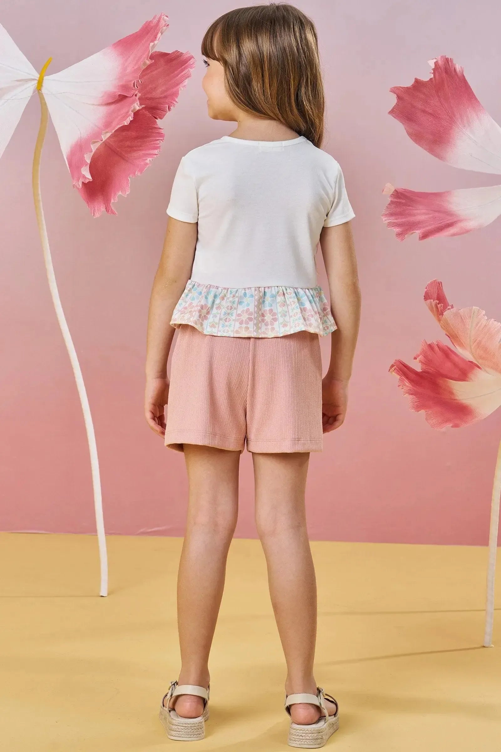 Conjunto de Blusa Boxy em Malha Fresh e Shorts em Malha Textura 85181 Infanti Infantil Menina
