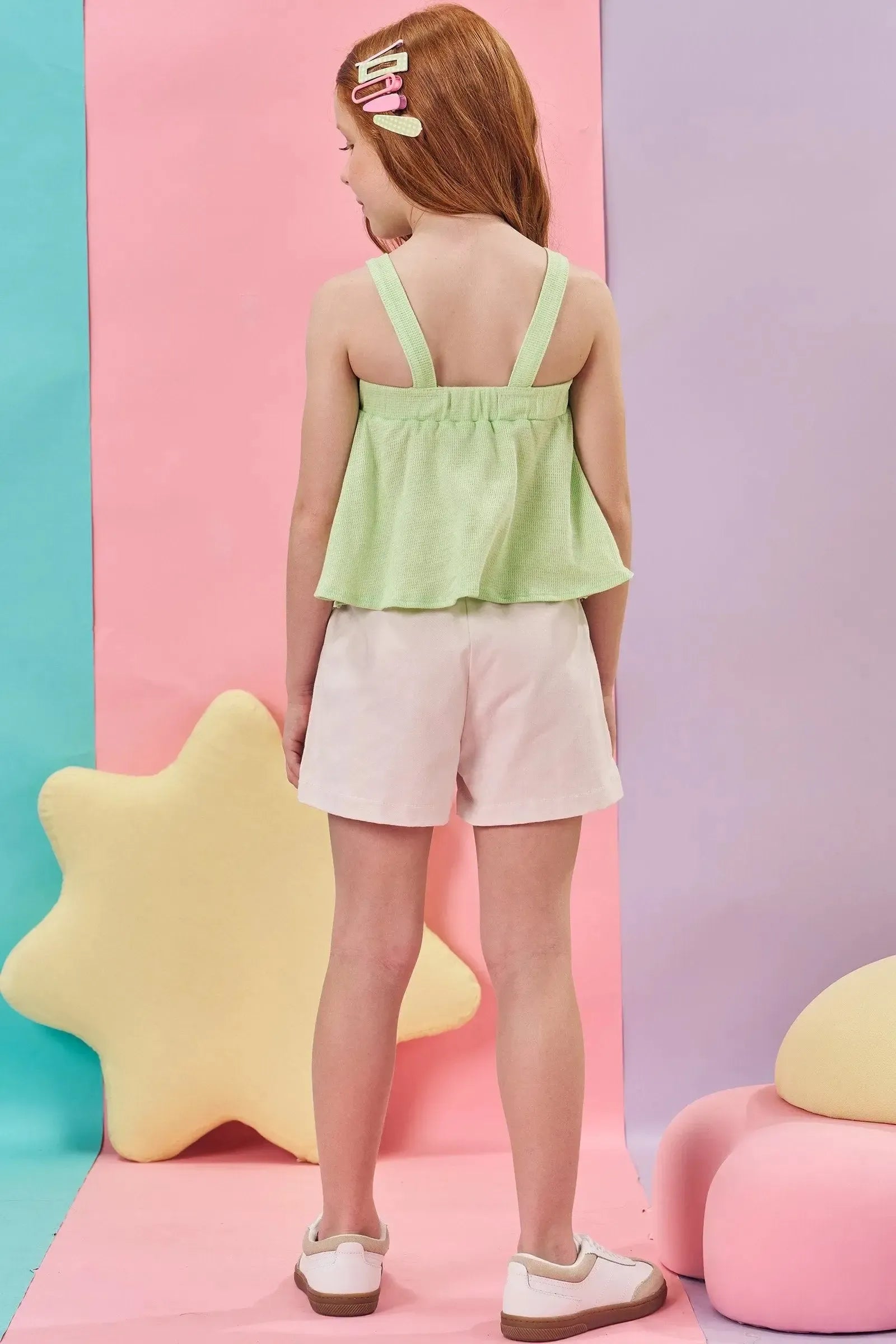 Conjunto de Blusa Boxy em Malha Little Waffle e Shorts em Sarja com Elastano 85799 Kukiê Infantil Menina