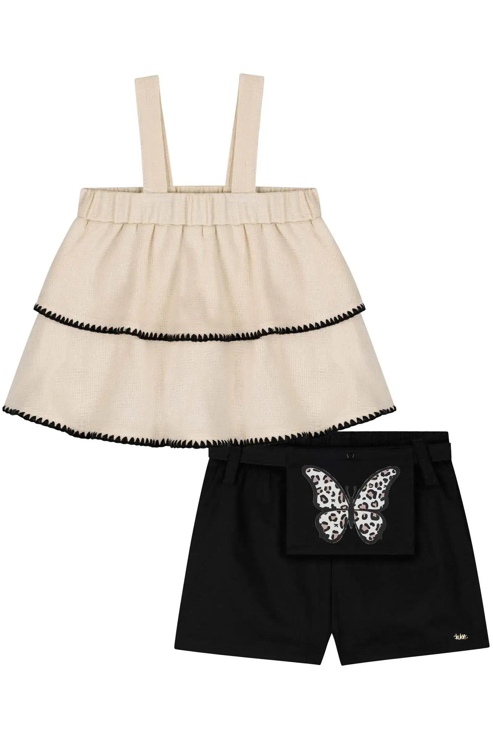 Conjunto de Blusa Boxy em Malha Little Waffle e Shorts em Sarja com Elastano 85799 Kukiê Infantil Menina