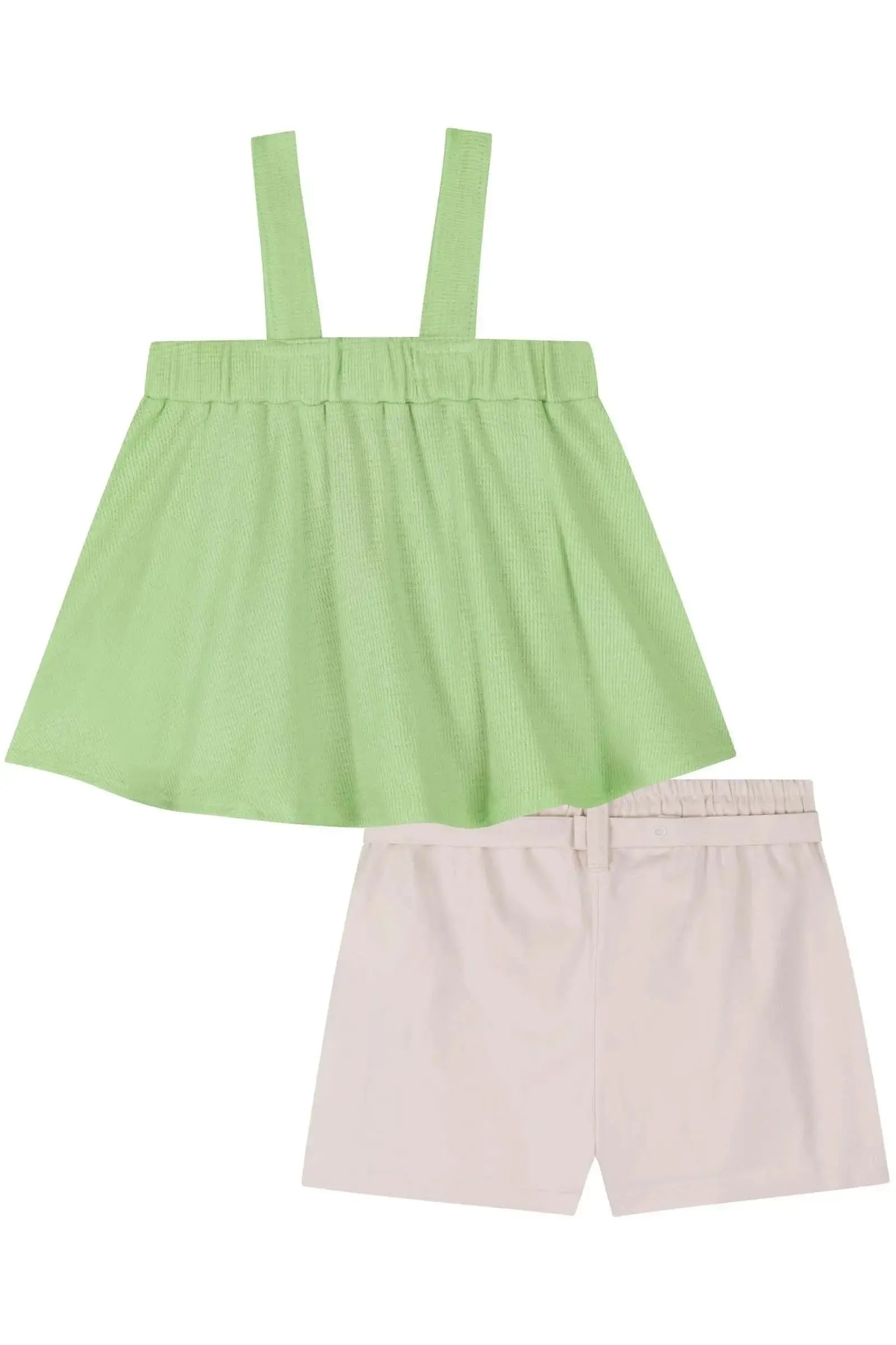 Conjunto de Blusa Boxy em Malha Little Waffle e Shorts em Sarja com Elastano 85799 Kukiê Infantil Menina