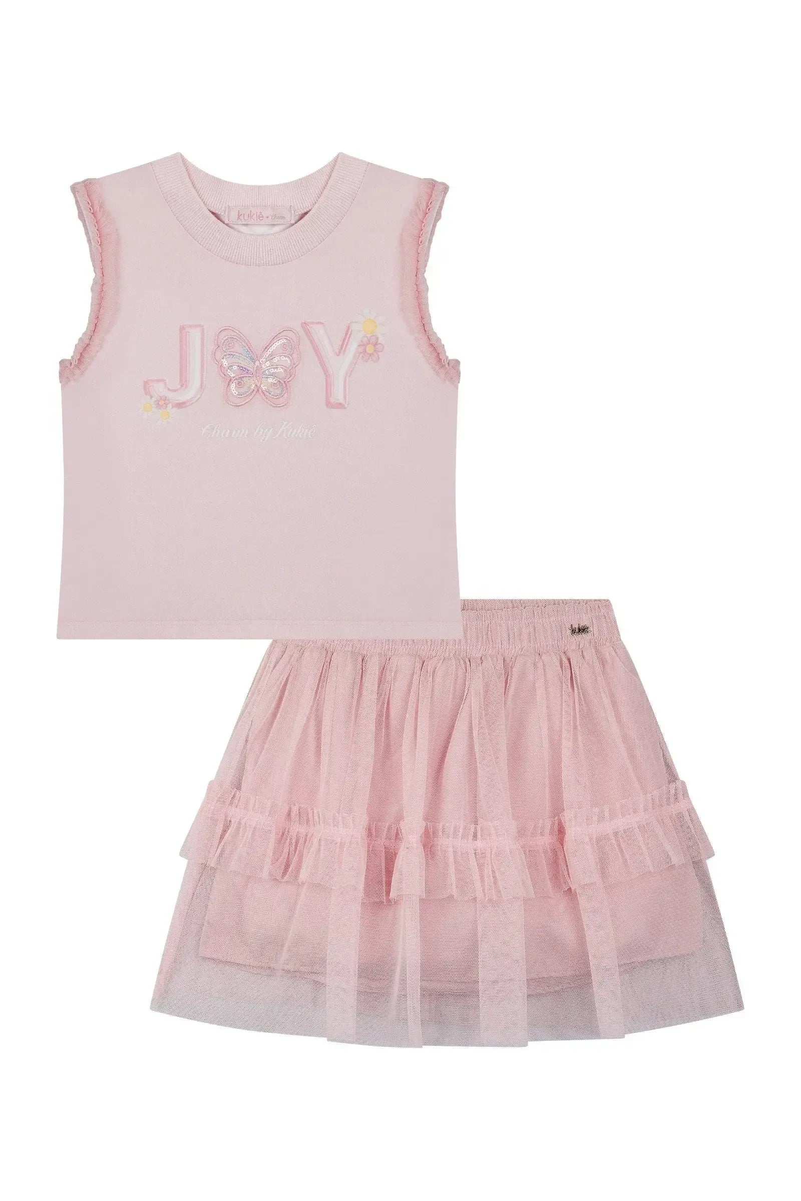Conjunto de Blusa Boxy em Malha Power e Saia em Tule com Elastano com Shorts Embutido 87355 Kukiê Infantil Menina