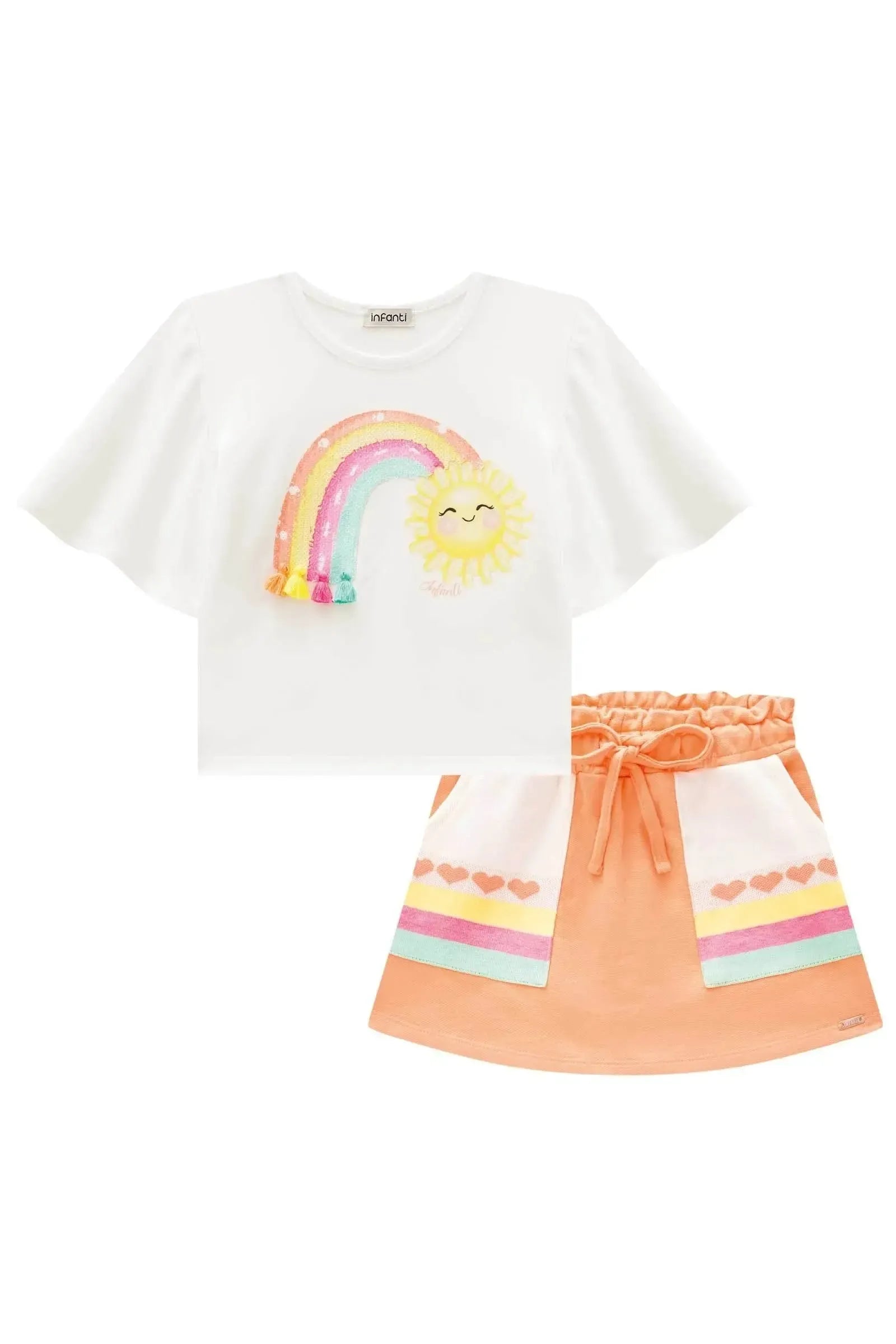 Conjunto de Blusa Boxy em Malha Power e Short Saia em Moletom sem Pelúcia 86915 Infanti Infantil Menina