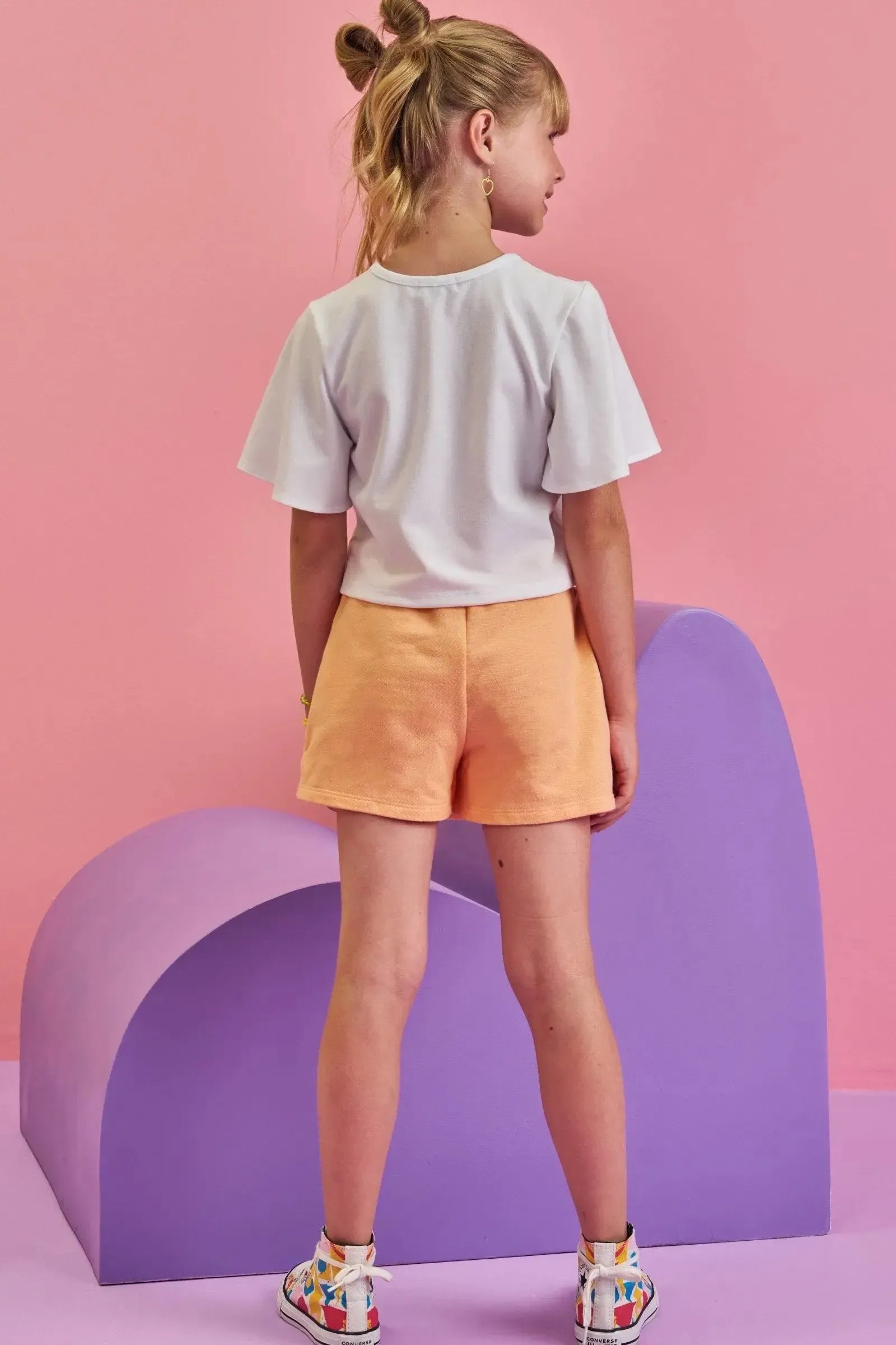Conjunto de Blusa Boxy em Malha Power e Short Saia em Moletom sem Pelúcia 86915 Infanti Infantil Menina
