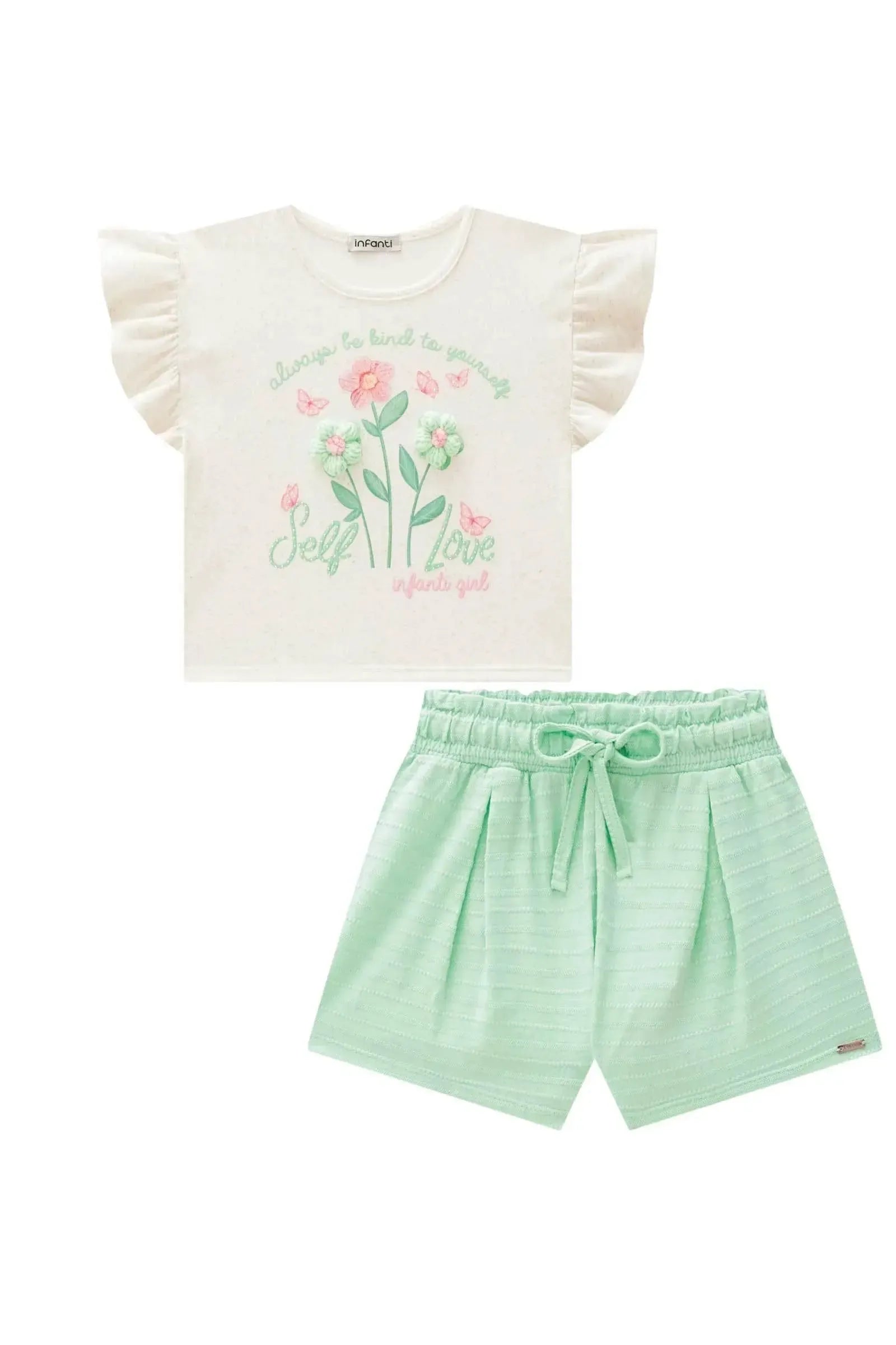 Conjunto de Blusa Boxy em Malha Power e Shorts em Malha Textura 87759 Infanti Infantil Menina