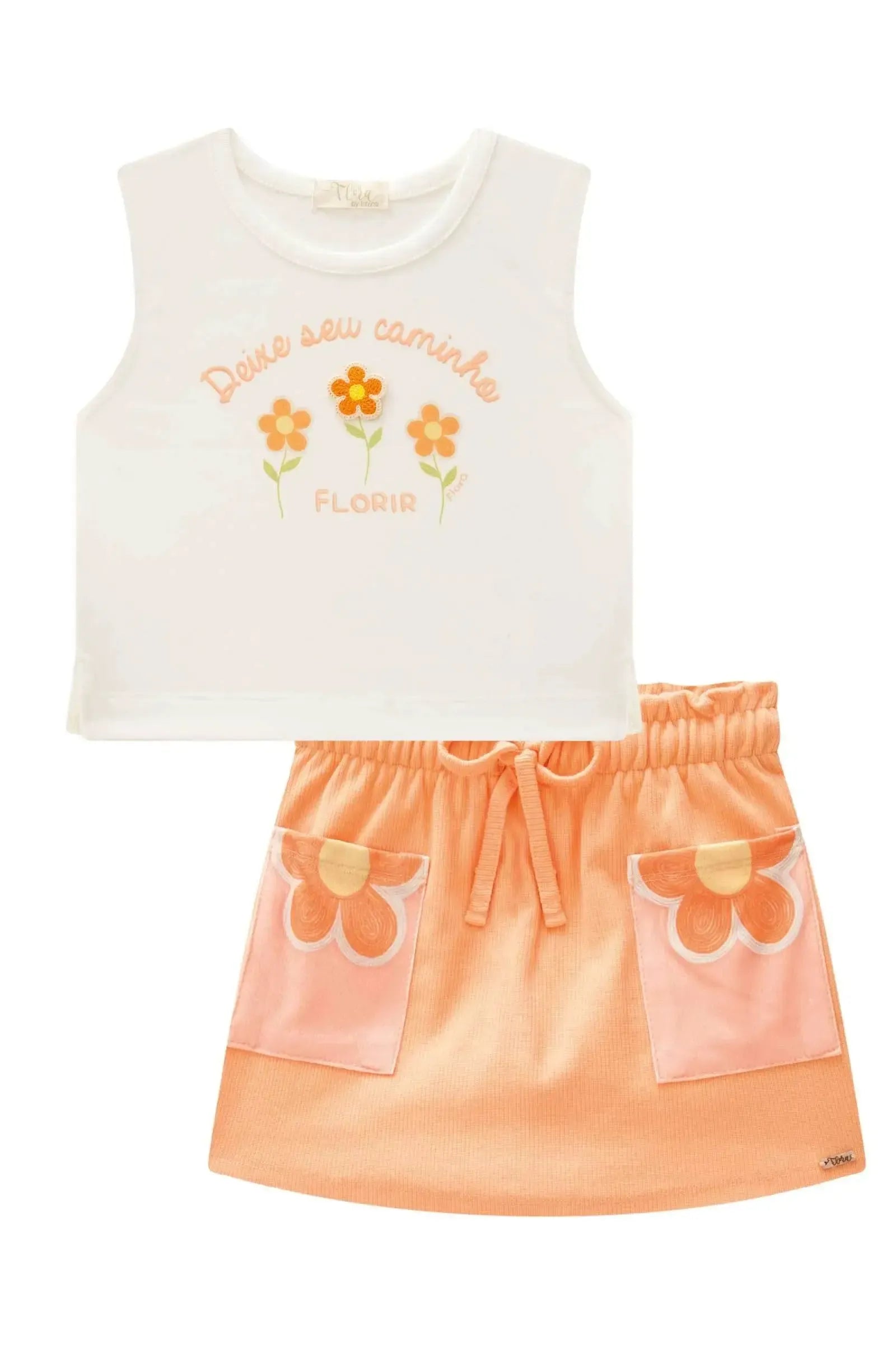 Conjunto de Blusa Boxy em Meia Malha com Short Saia em Canelado Liz 88114 Infanti Infantil Menina