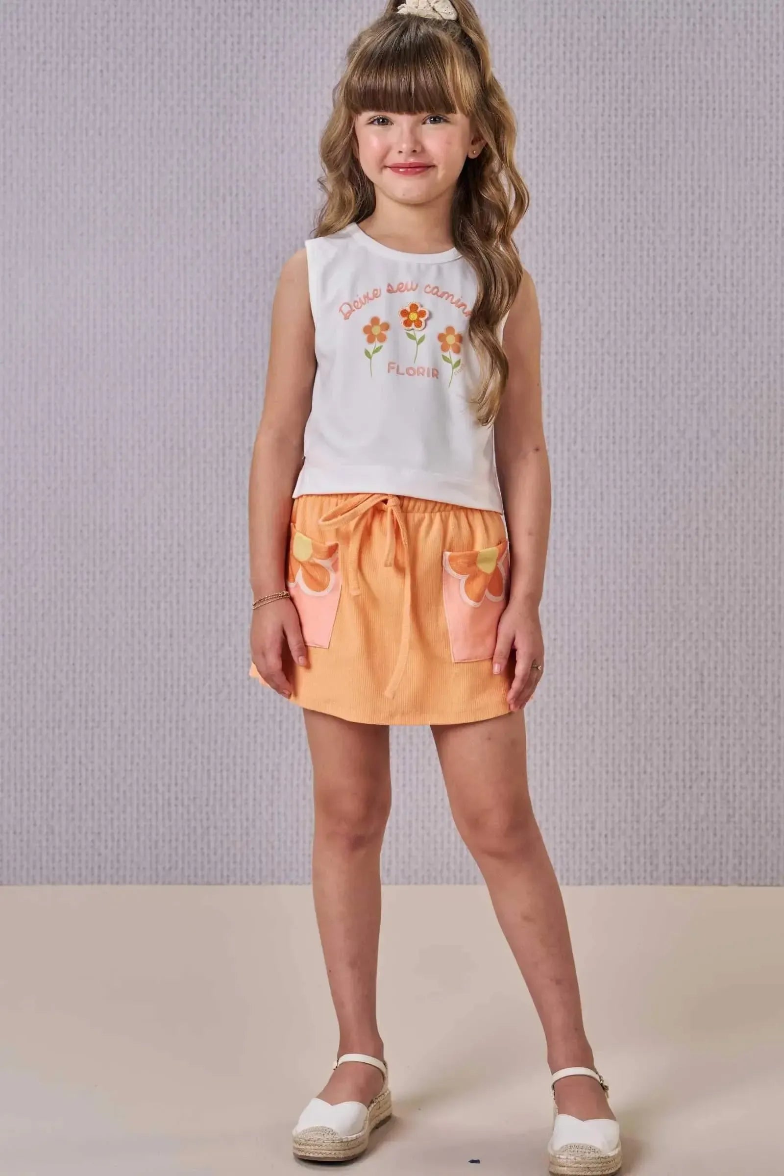 Conjunto de Blusa Boxy em Meia Malha com Short Saia em Canelado Liz 88114 Infanti Infantil Menina