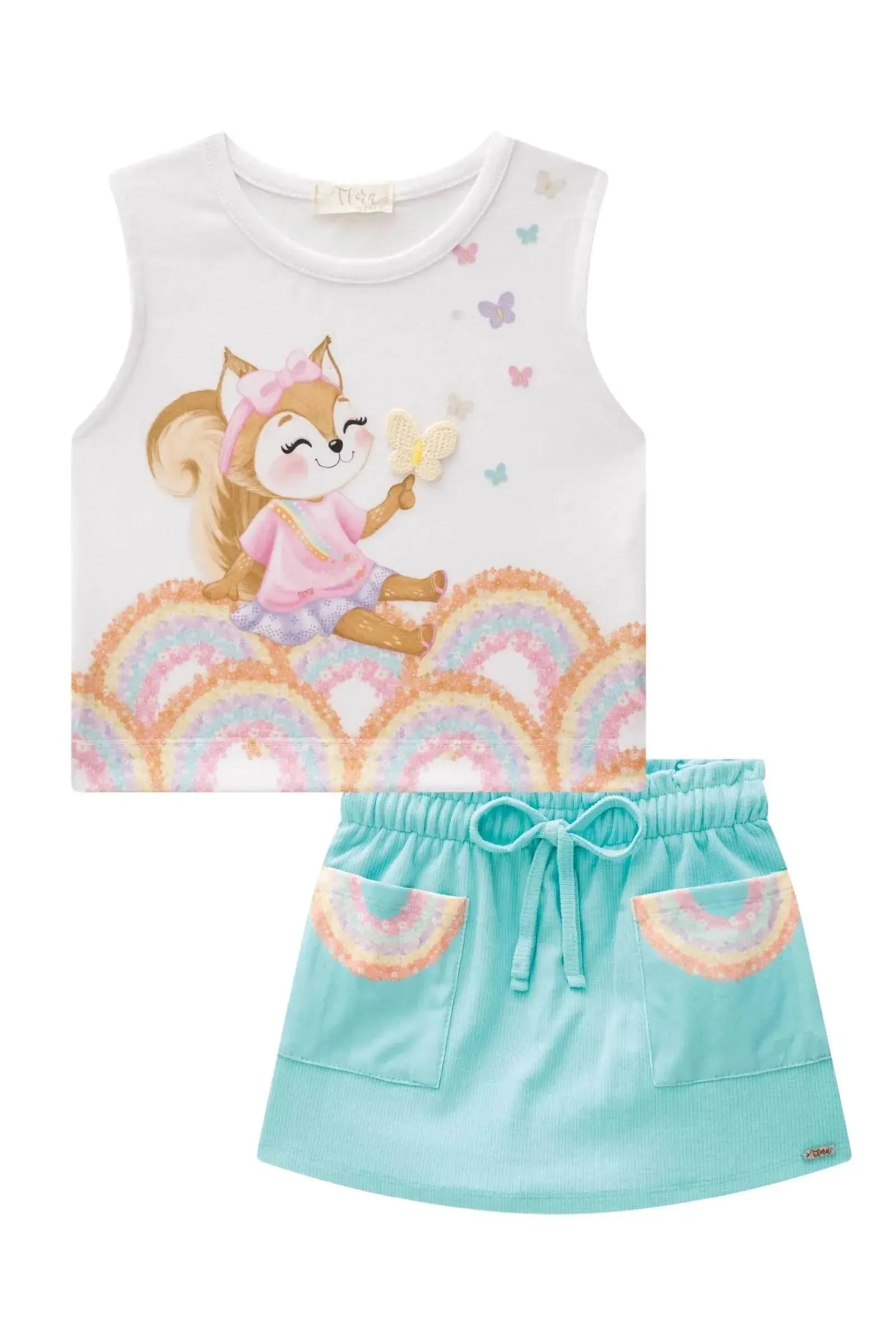 Conjunto de Blusa Boxy em Meia Malha com Short Saia em Canelado Liz 89019 Infanti Infantil Menina