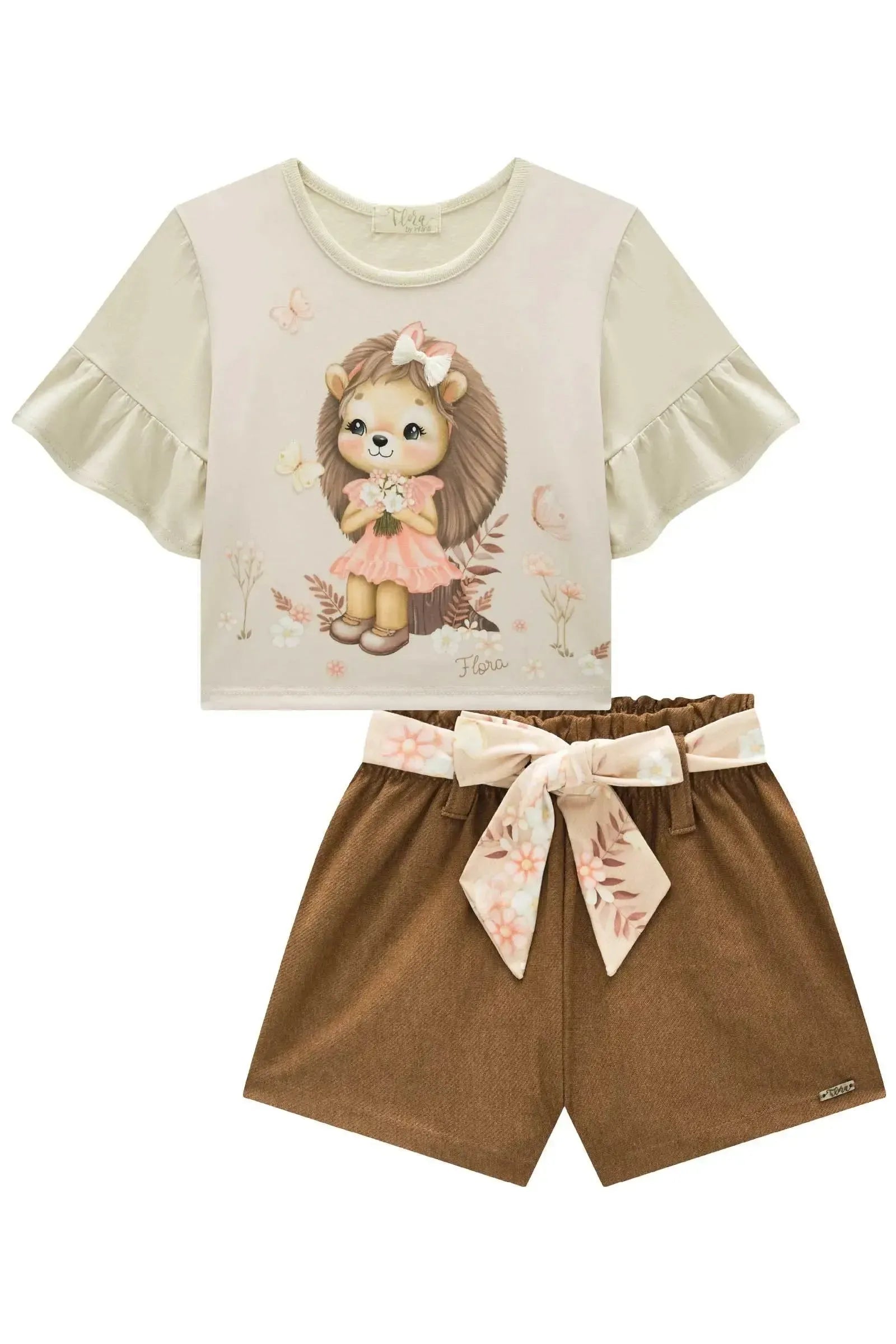Conjunto de Blusa Boxy em Meia Malha com Shorts em Cotton Jeans 93363 Infanti Infantil Menina