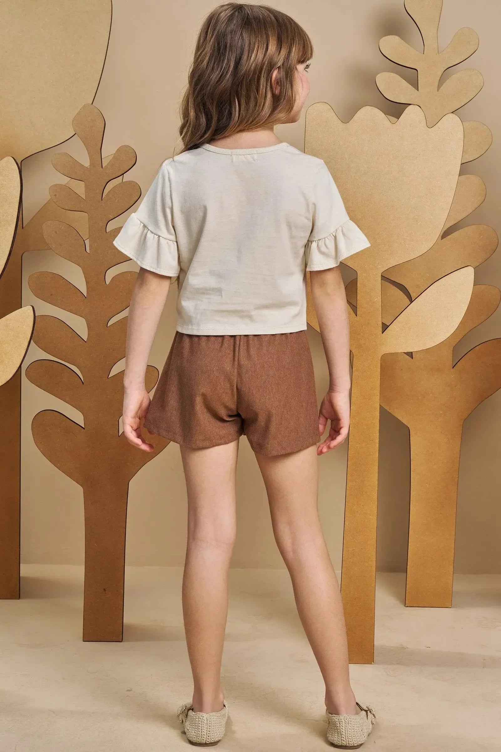 Conjunto de Blusa Boxy em Meia Malha com Shorts em Cotton Jeans 93363 Infanti Infantil Menina