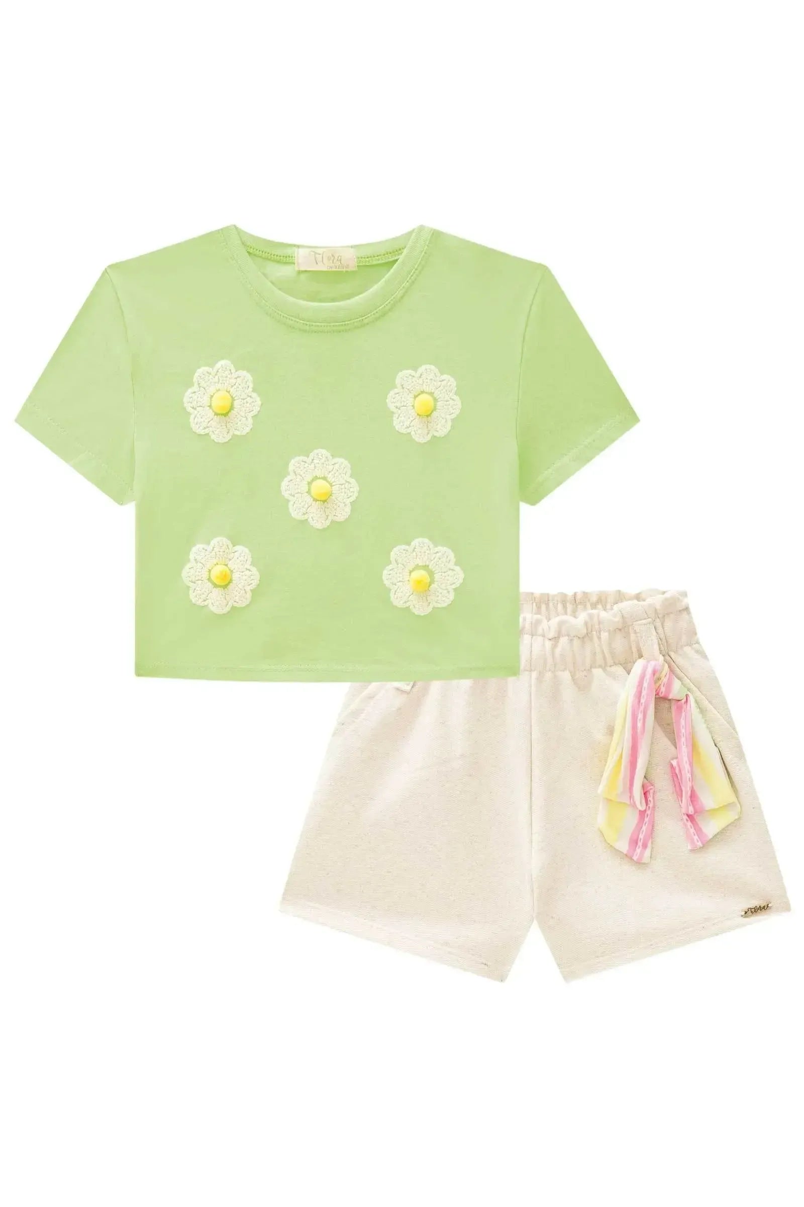 Conjunto de Blusa Boxy em Meia Malha com Shorts em Moletom sem Pelúcia 86520 Infanti Infantil Menina