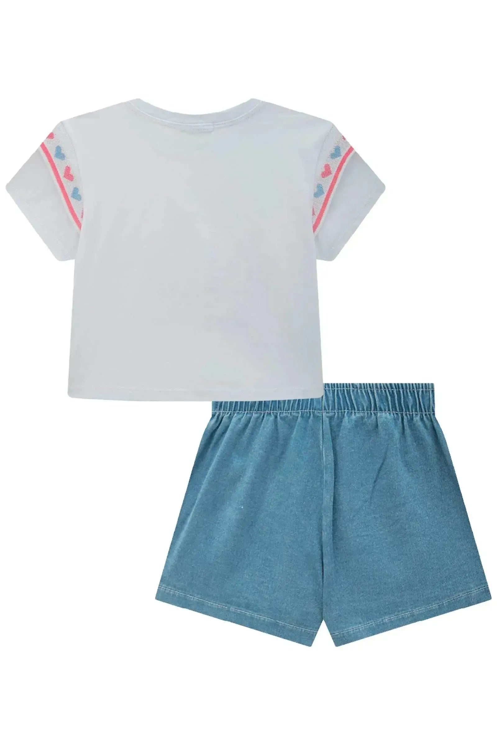Conjunto de Blusa Boxy em Meia Malha e Short Saia em Jeans com Elastano 83449 Infanti Infantil Menina
