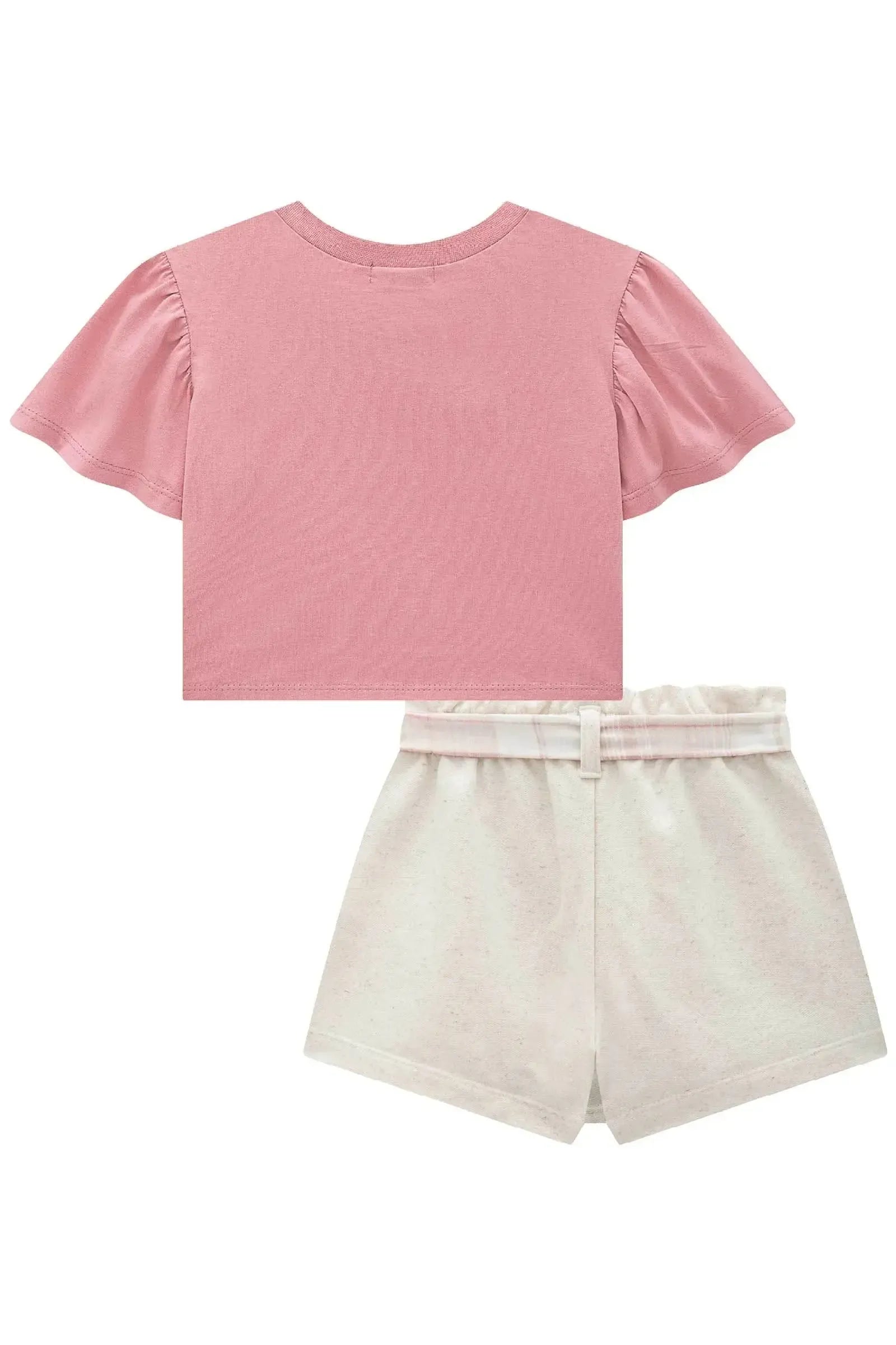 Conjunto de Blusa Boxy em Meia Malha e Short Saia em Moletom Linho sem Pelúcia 93242 Infanti Infantil Menina