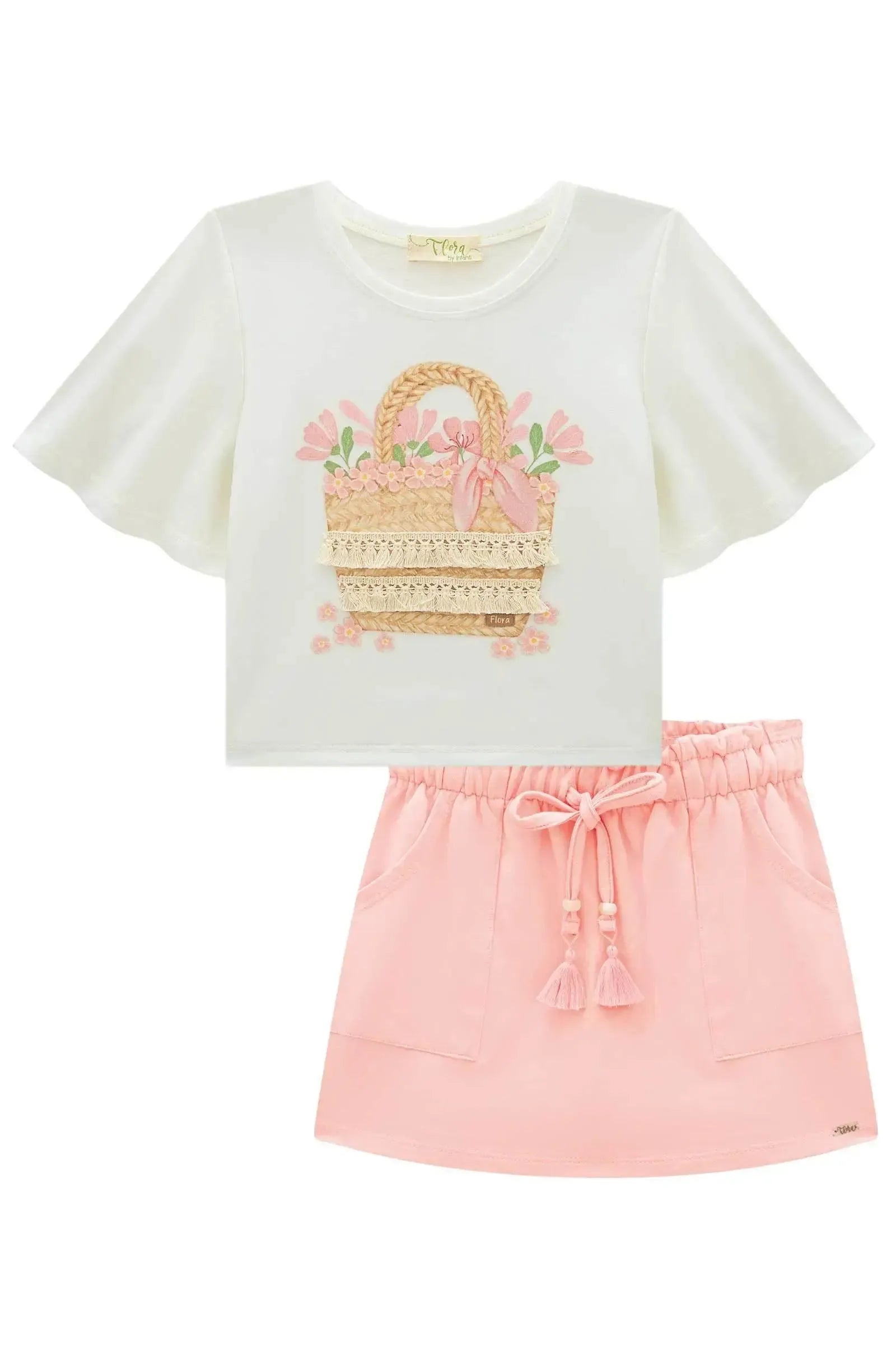 Conjunto de Blusa Boxy em Meia Malha e Short Saia em Molevisco 86523 Infanti Infantil Menina