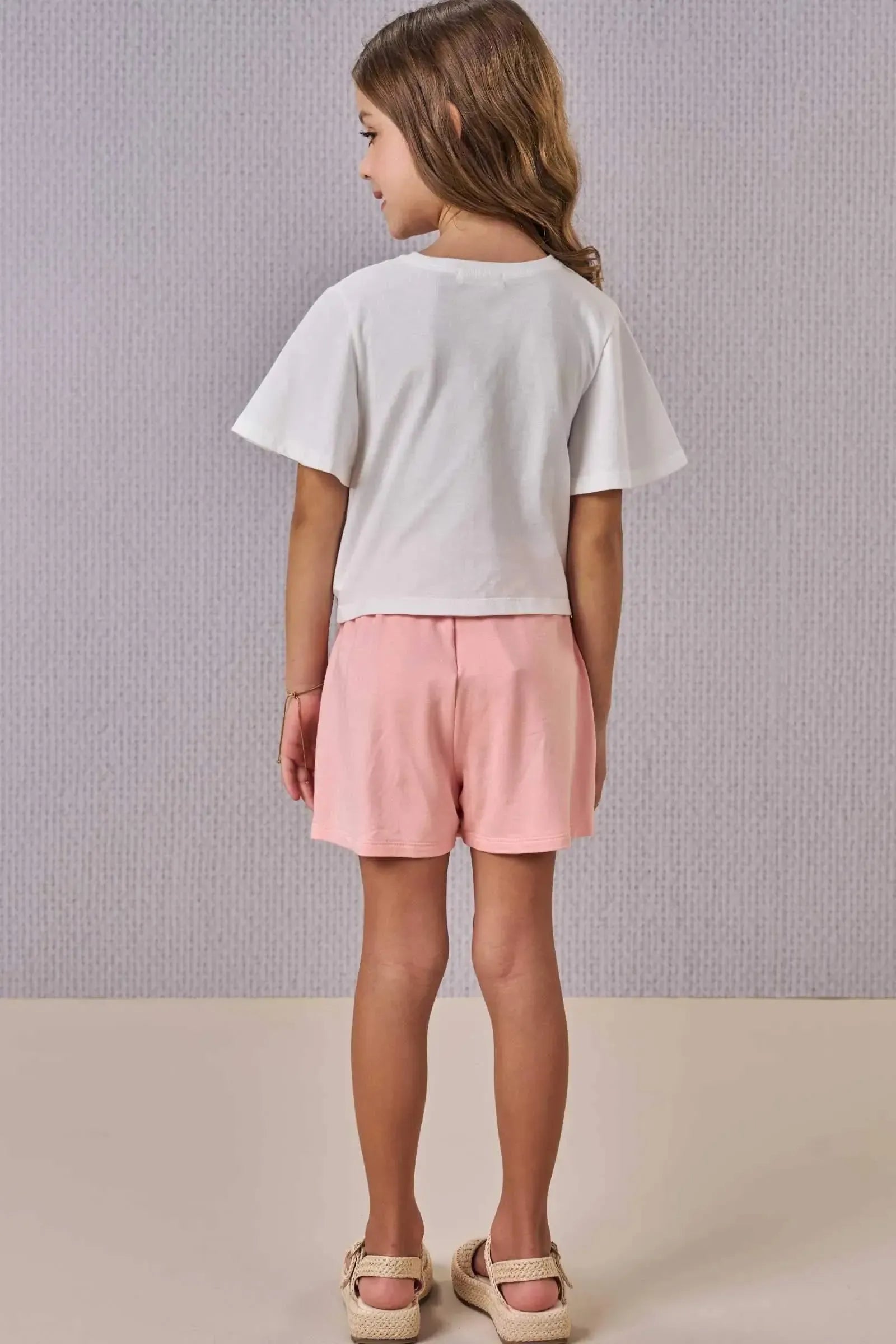 Conjunto de Blusa Boxy em Meia Malha e Short Saia em Molevisco 86523 Infanti Infantil Menina