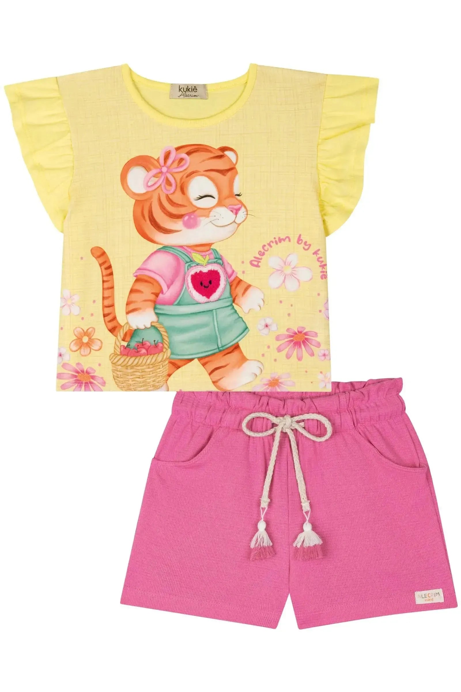 Conjunto de Blusa Boxy em Meia Malha e Shorts em Malha Little Waffle 84780 Kukiê Infantil Menina