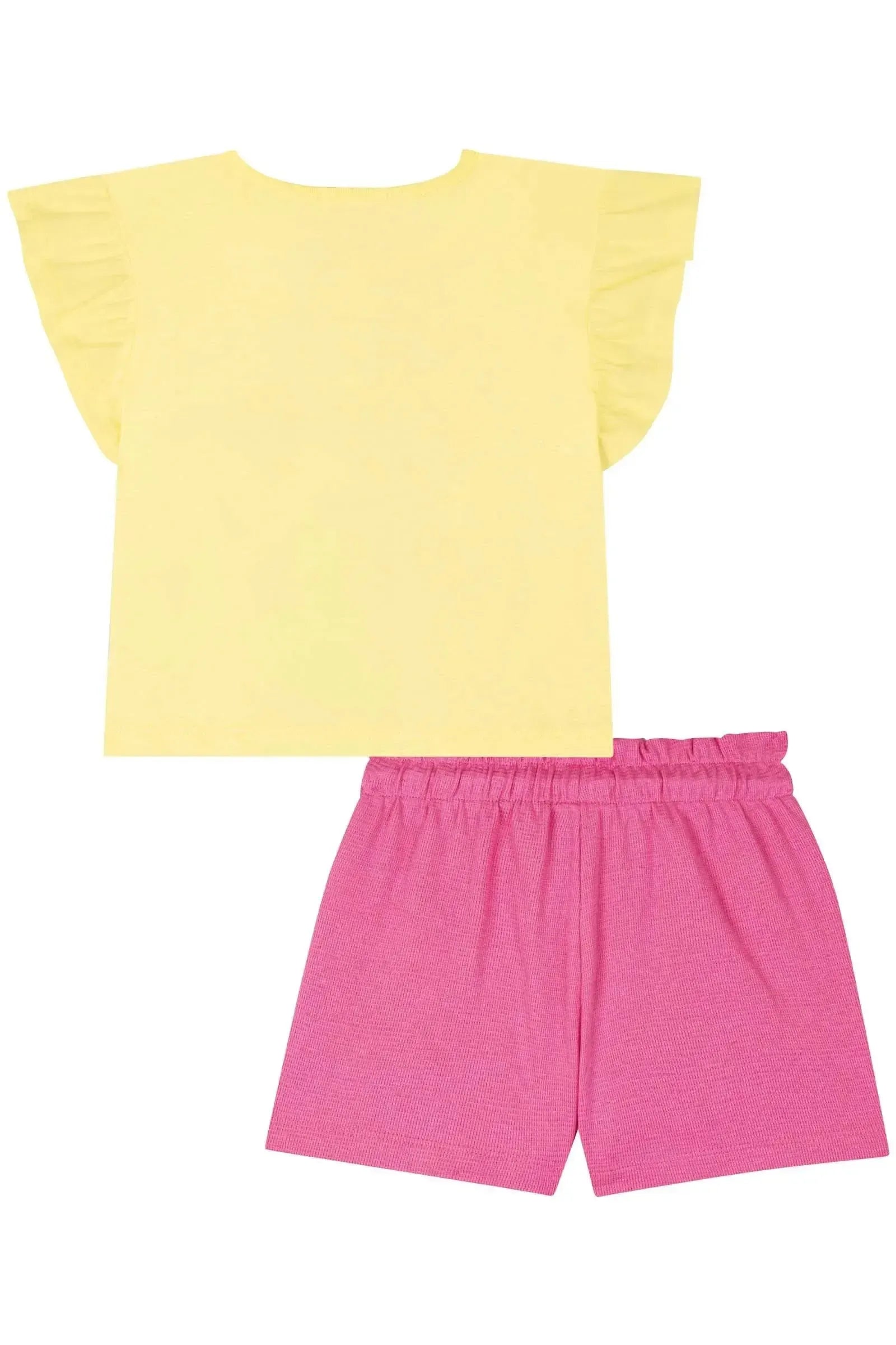 Conjunto de Blusa Boxy em Meia Malha e Shorts em Malha Little Waffle 84780 Kukiê Infantil Menina