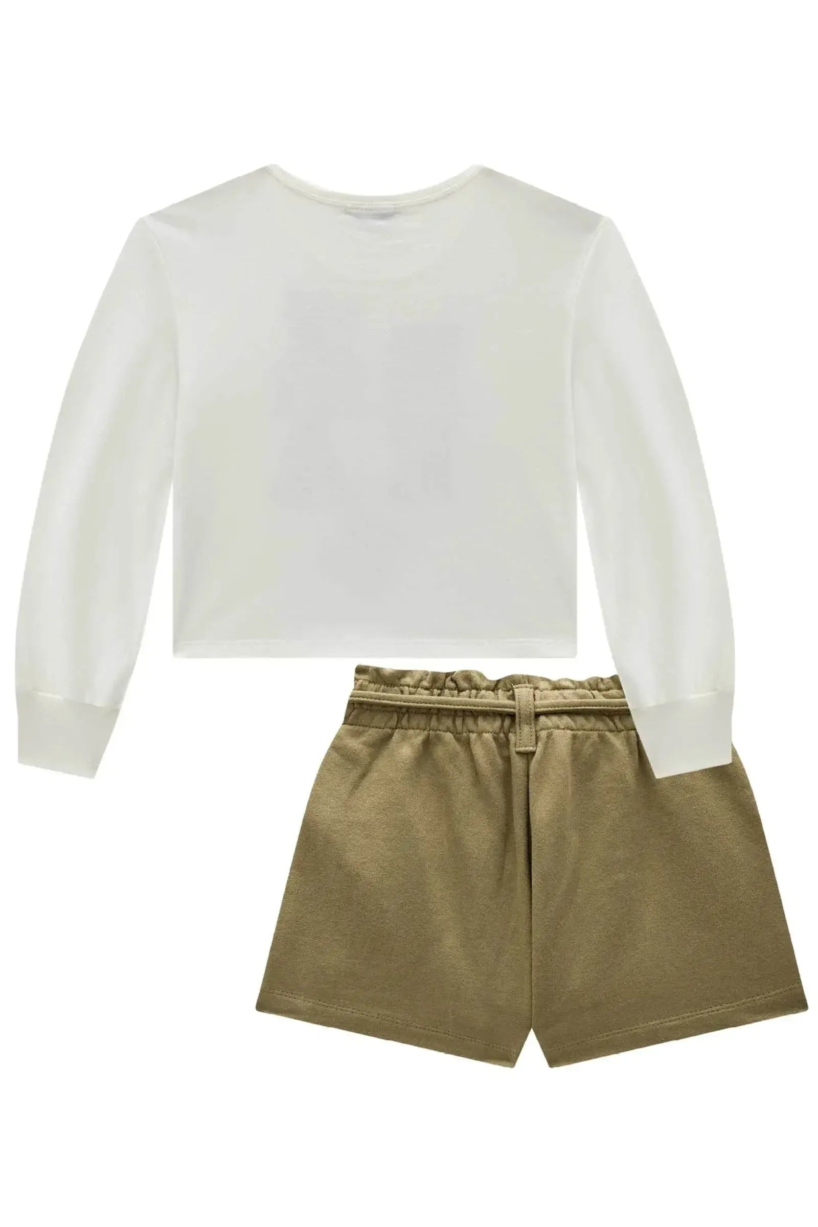 Conjunto de Blusa Boxy em Meia Malha e Shorts em Moletom sem Pelúcia 92631 Infanti Infantil Menina