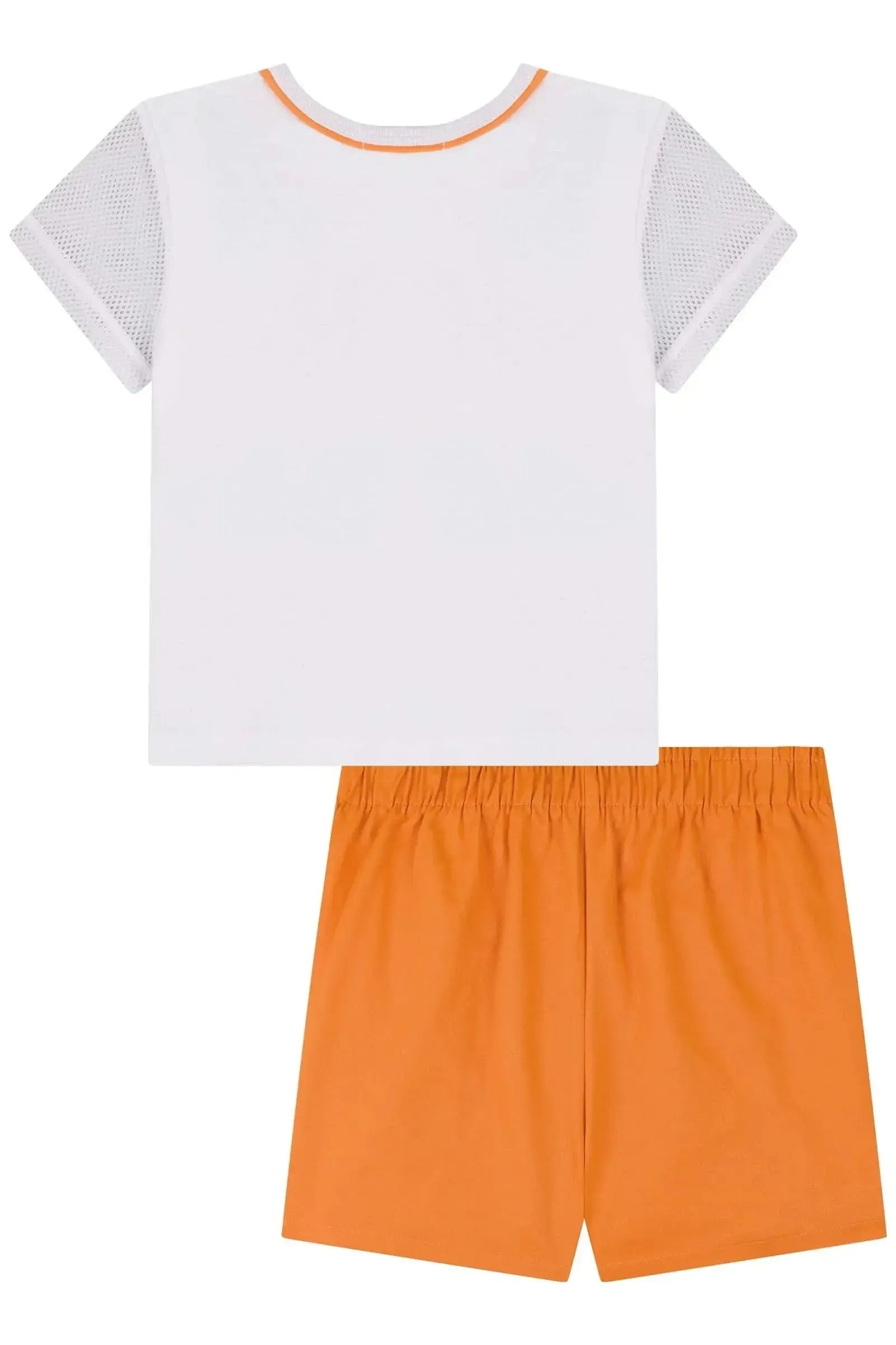 Conjunto de Blusa Boxy em Meia Malha e Tela Fashion e Short Saia em Sarja com Elastano 83948 Kukiê Infantil Menina