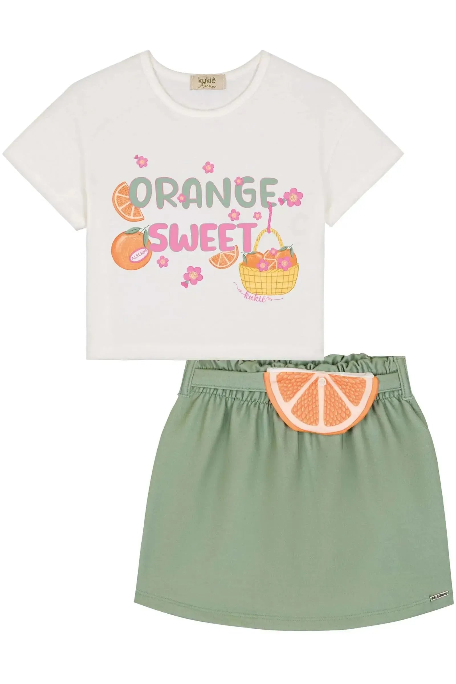 Conjunto de Blusa Boxy em Meia Malha Power e Short Saia em Molevisco 84513 Kukiê Infantil Menina
