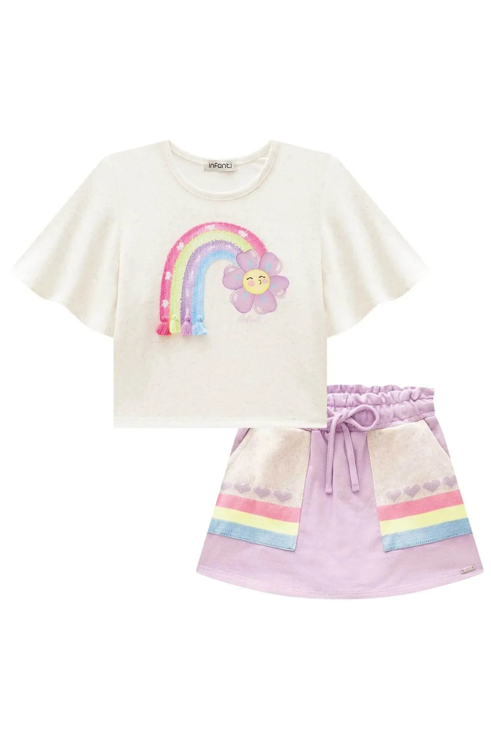 Conjunto de Blusa Boxy em Meia Power e Short Saia em Moletom sem Pelúcia 88893 Infanti Infantil Menina