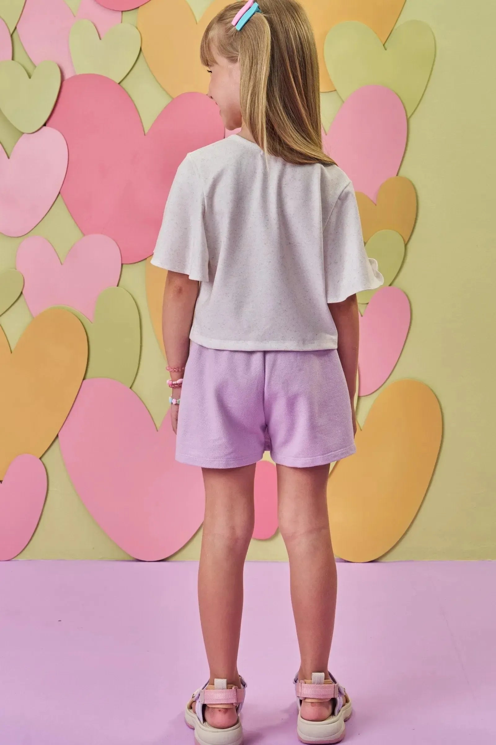 Conjunto de Blusa Boxy em Meia Power e Short Saia em Moletom sem Pelúcia 88893 Infanti Infantil Menina