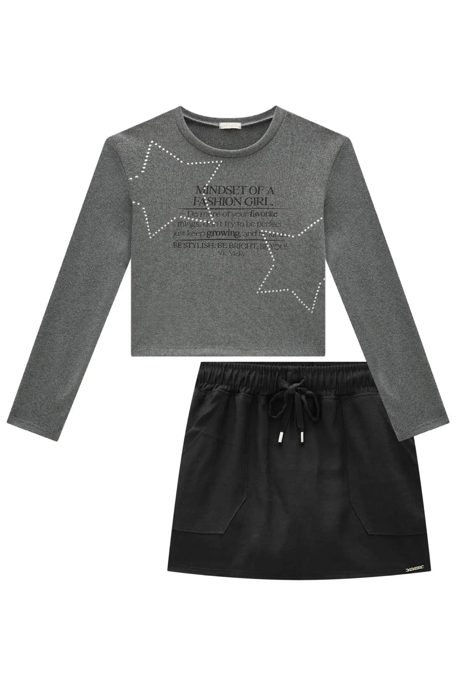 Conjunto de Blusa Boxy em Tricô Luxo e Short Saia em Alfaiataria Sensoriale 92186 Vic&Vicky Teen Menina