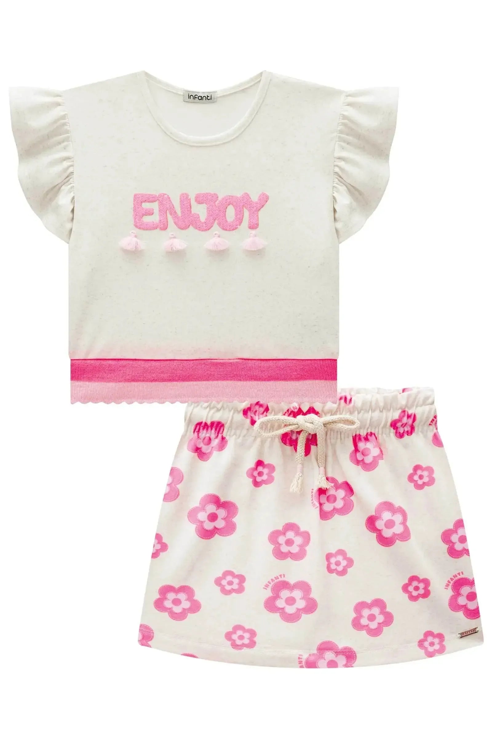 Conjunto de Blusa Boxy Over e Short Saia em Malha Power 83525 Infanti Infantil Menina