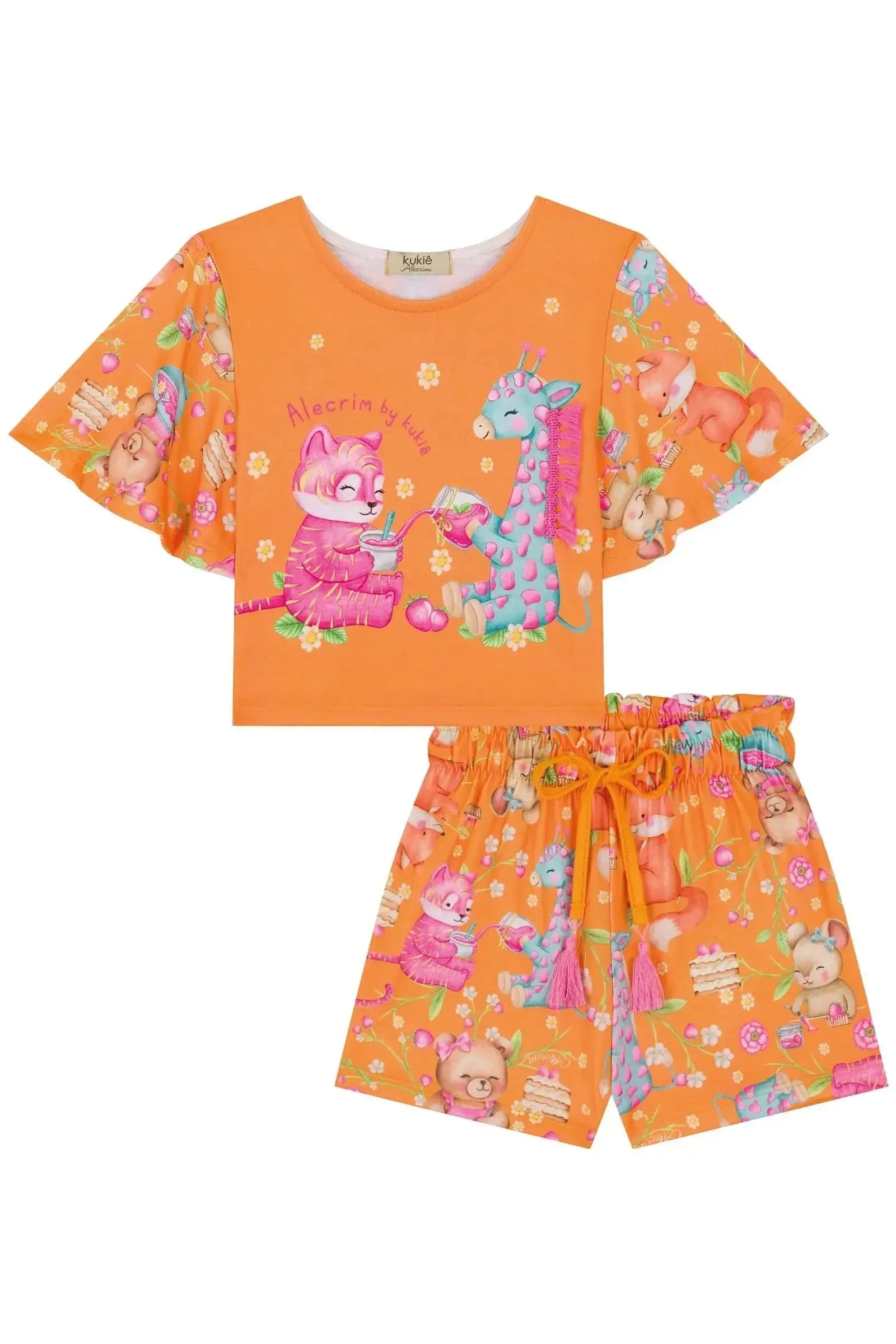 Conjunto de Blusa Boxy Over e Shorts em Malha Fresh 84500 Kukiê Infantil Menina