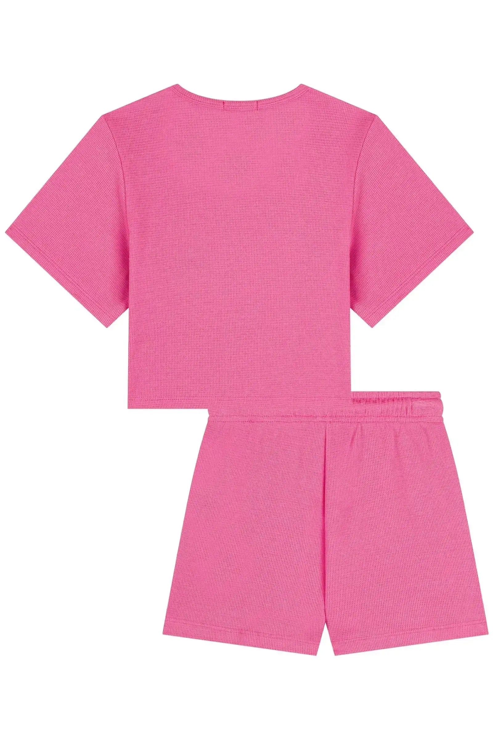 Conjunto de Blusa Boxy Over e Shorts em Malha Little Waffle 84569 Kukiê Infantil Menina