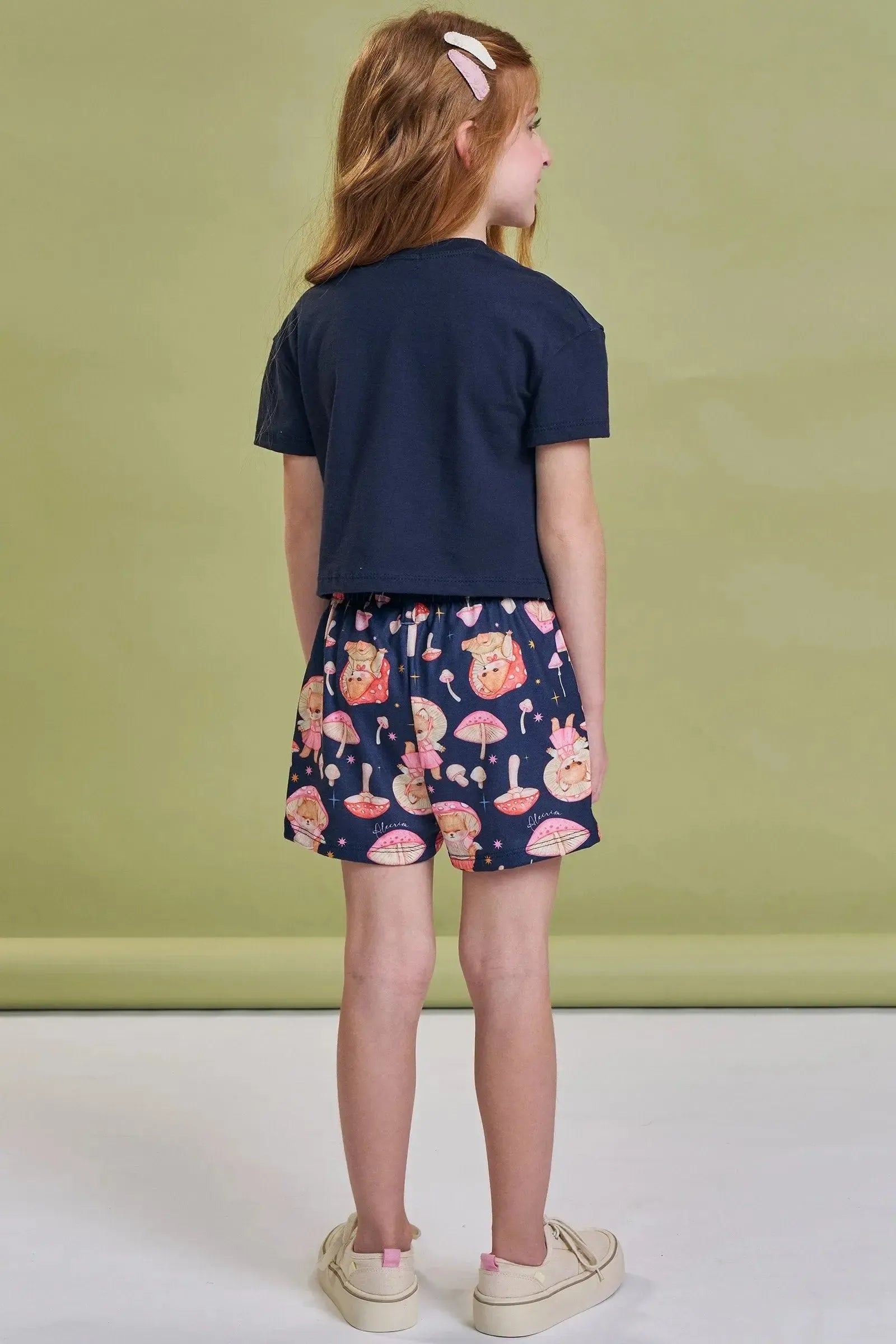 Conjunto de Blusa Boxy Over em Meia Malha e Short em Malha Fresh 93749 Kukiê Infantil Menina