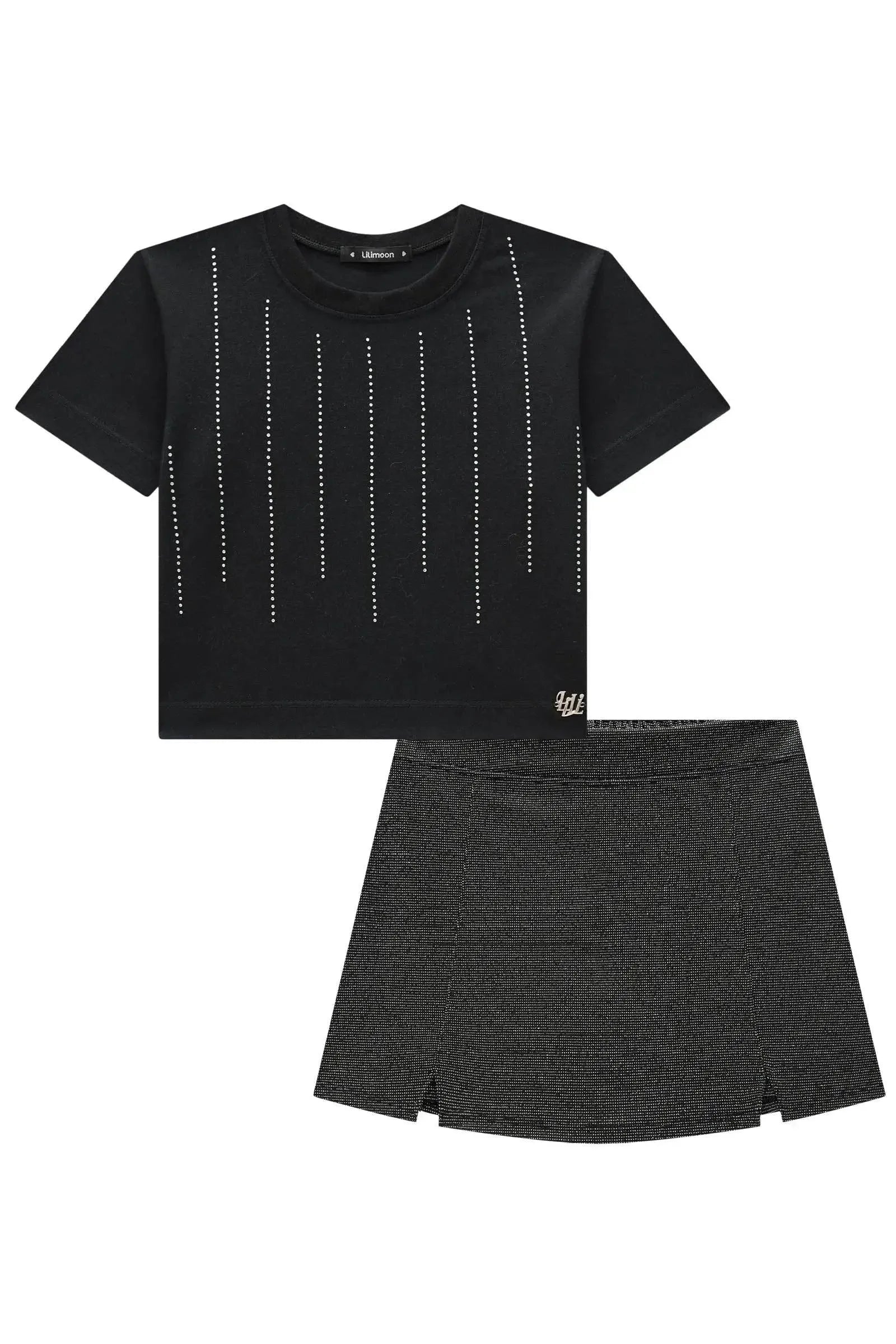 Conjunto de Blusa Boxy Over em Meia Malha e Short Saia em Malha Inter Shine 83820 Lilimoon Teen Menina