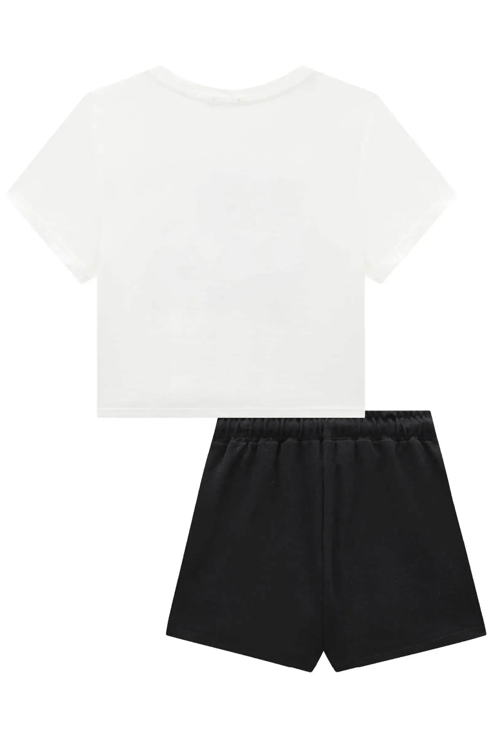 Conjunto de Blusa Boxy Over em Meia Malha e Short Saia em Moletwill 93490 Vic&Vicky Teen Menina