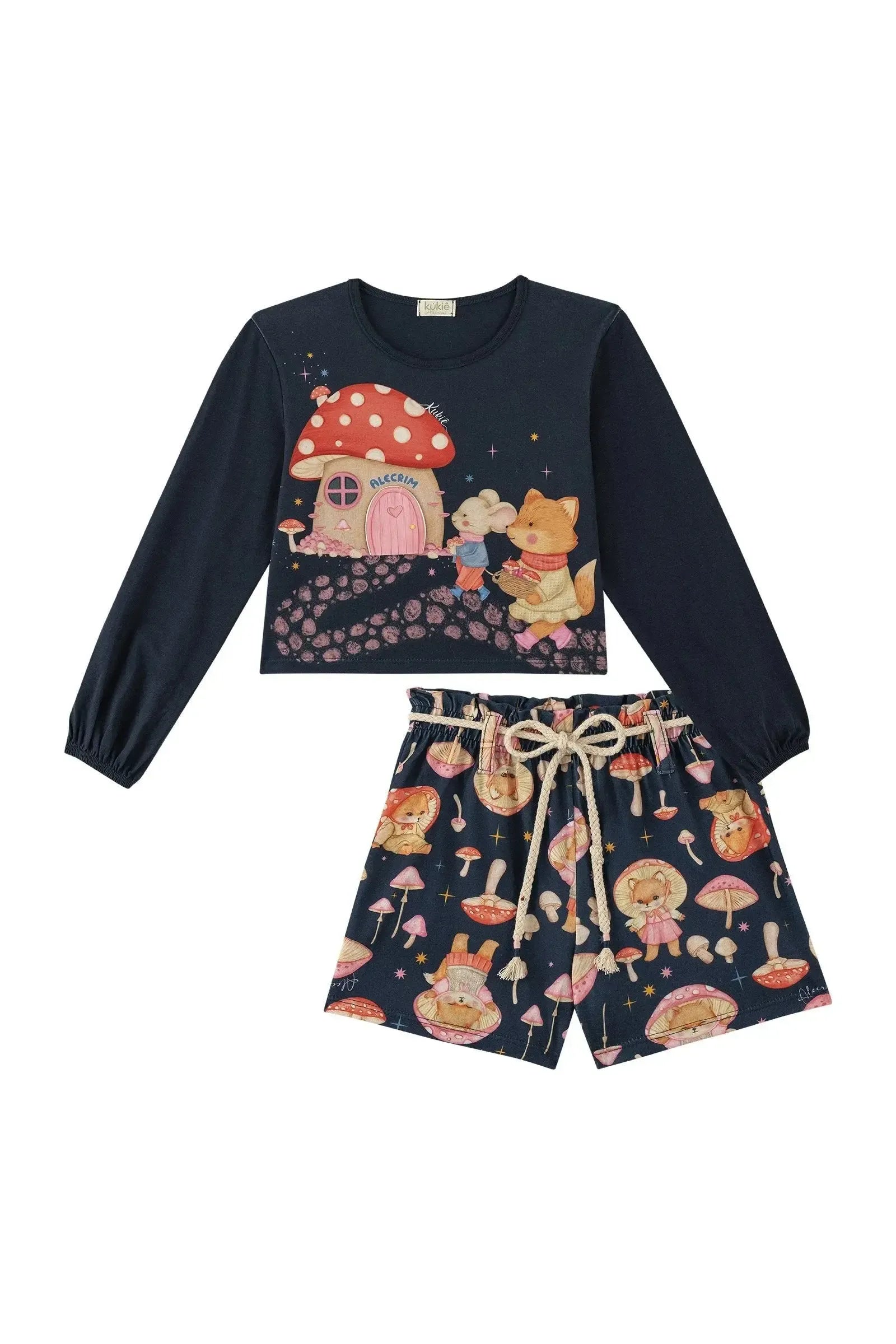 Conjunto de Blusa Boxy Over em Meia Malha e Shorts em Malha Fresh 89539 Kukiê Infantil Menina