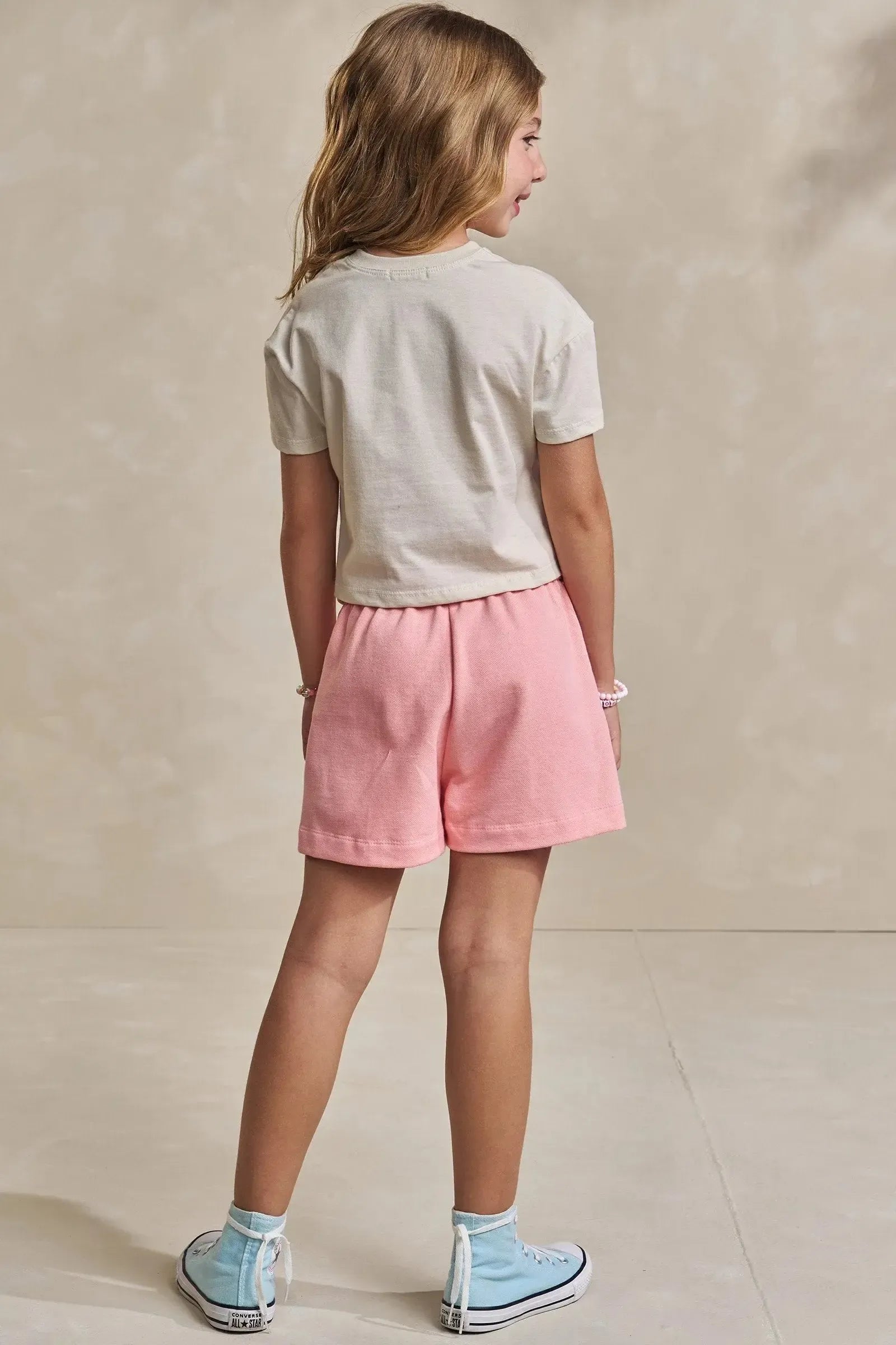 Conjunto de Blusa Boxy Over em Meia Malha e Shorts em Moletwill 93625 Infanti Infantil Menina