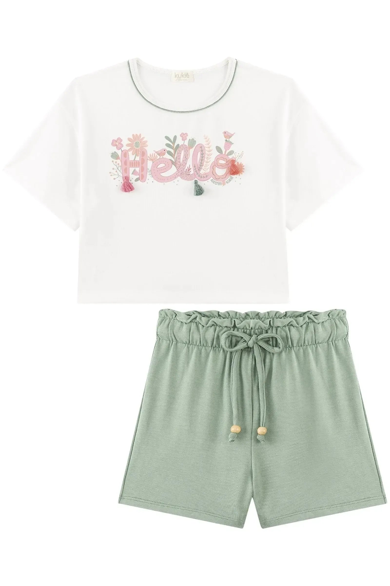 Conjunto de Blusa Boxy Over em Meia Malha e Shorts em Molevisco 93264 Kukiê Infantil Menina